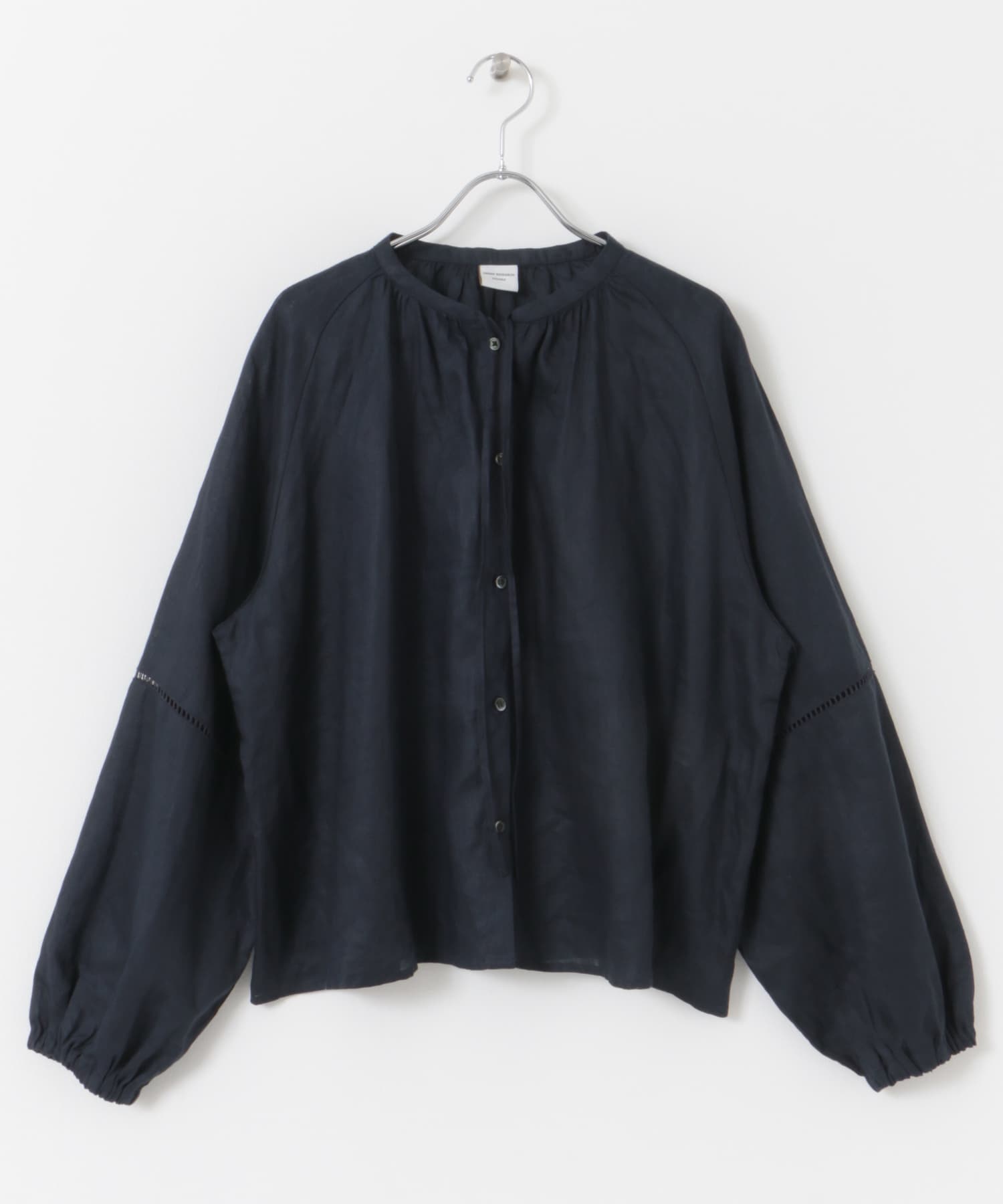 リネンハシゴレースブラウス NAVY M