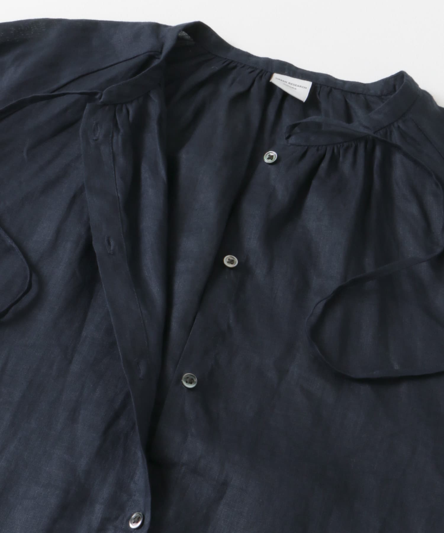 リネンハシゴレースブラウス NAVY M