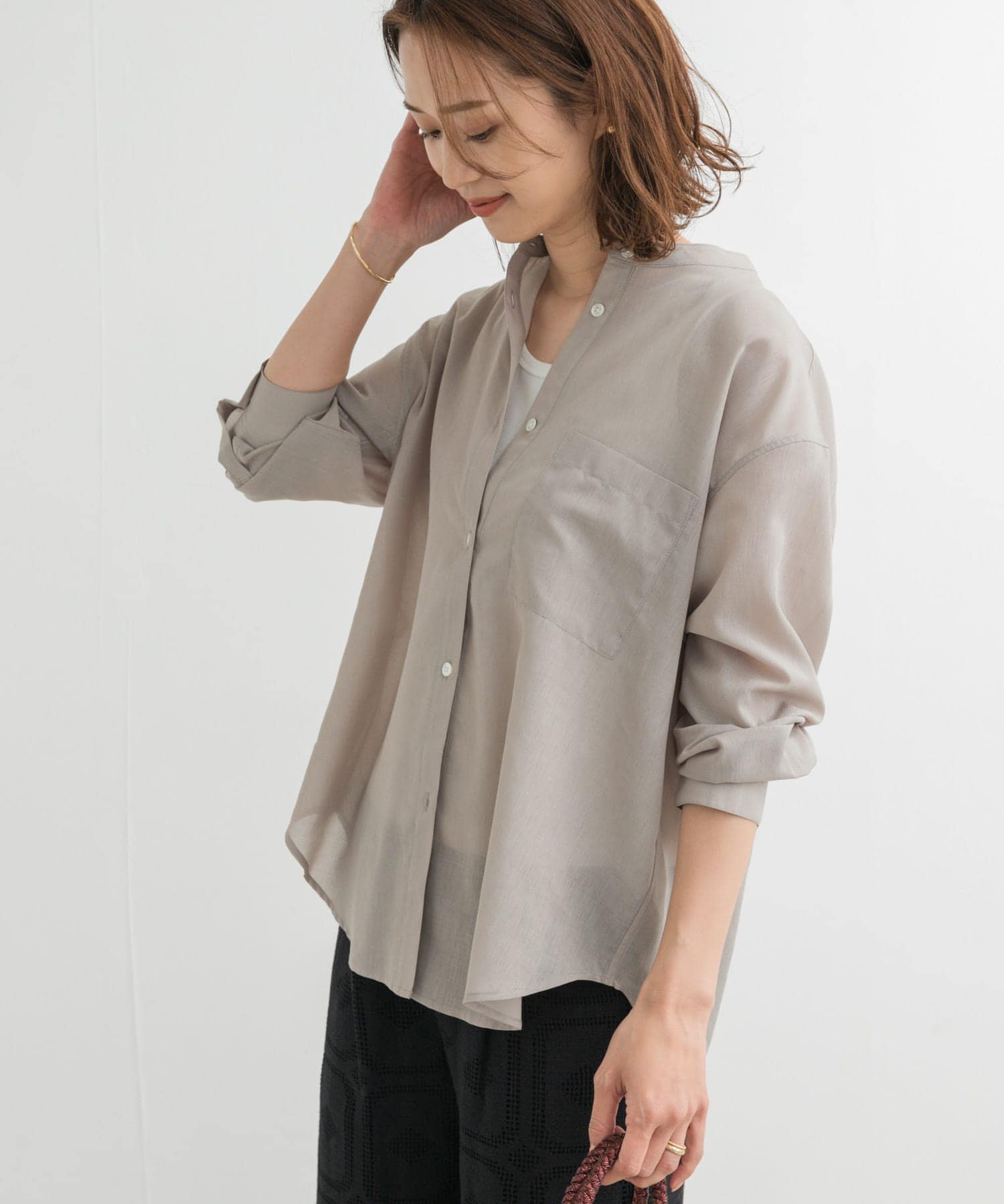 『再入荷』『UR TECH』バンドカラーシャツ