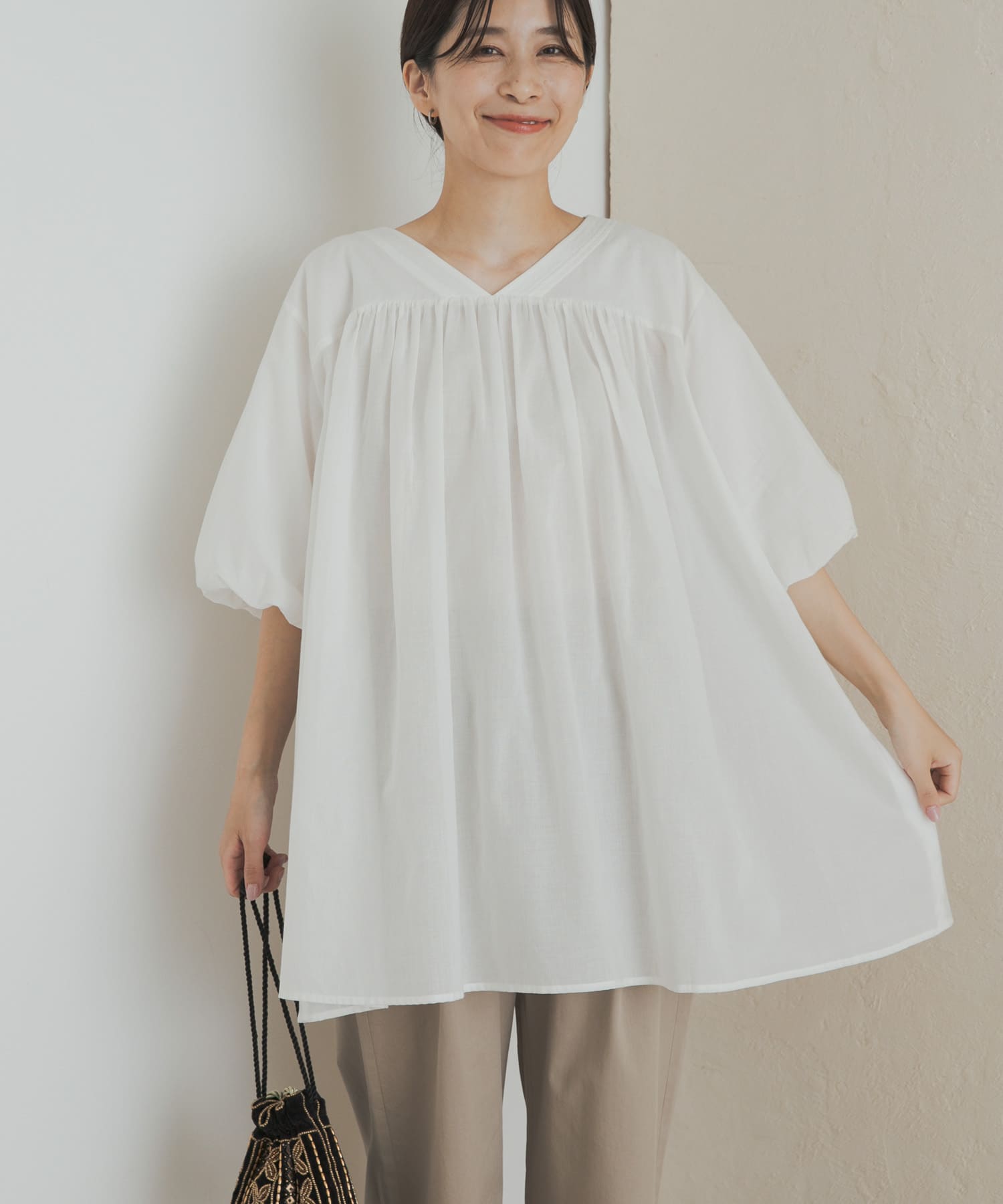 コットンボイルVネックチュニック