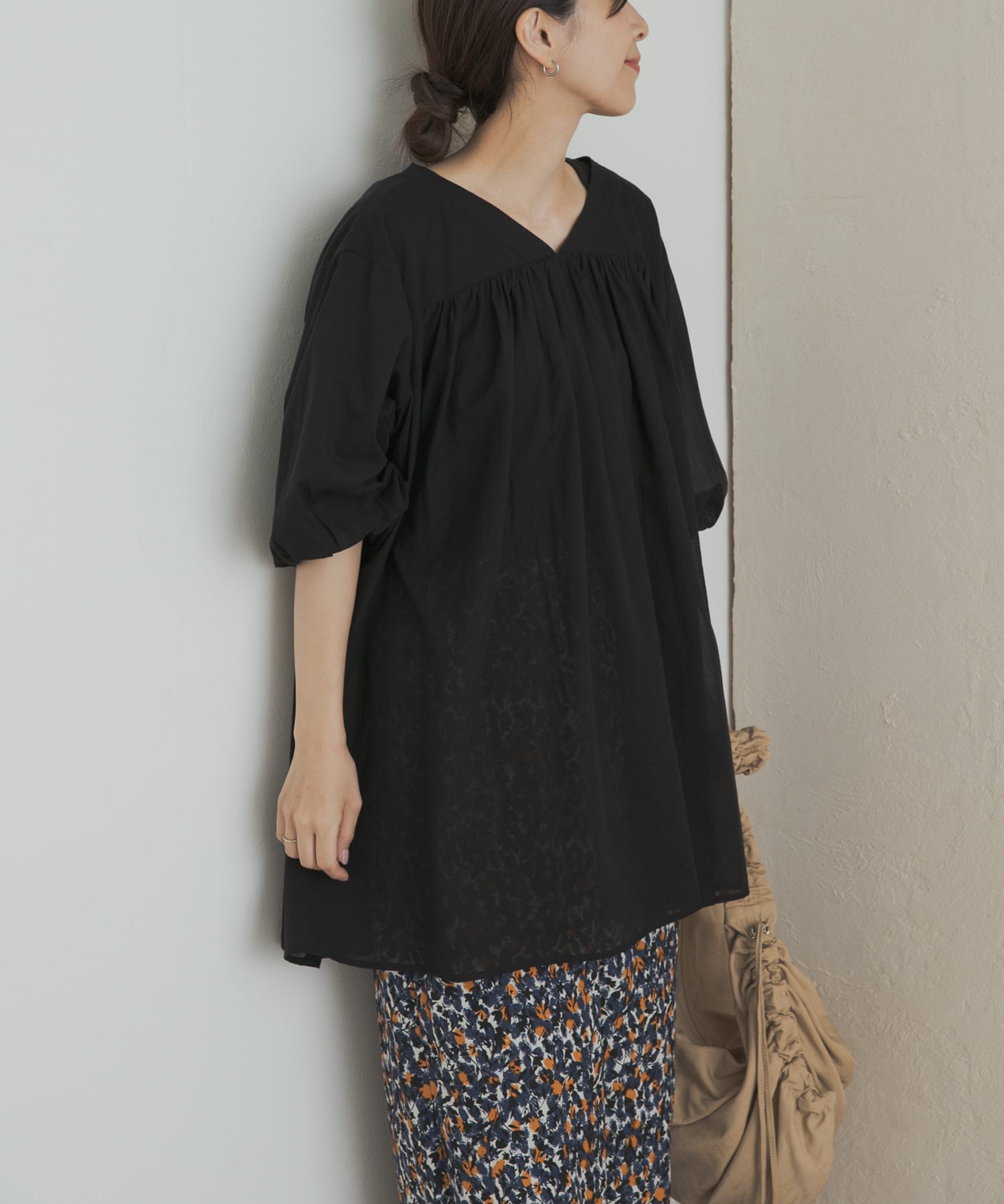 コットンボイルVネックチュニック