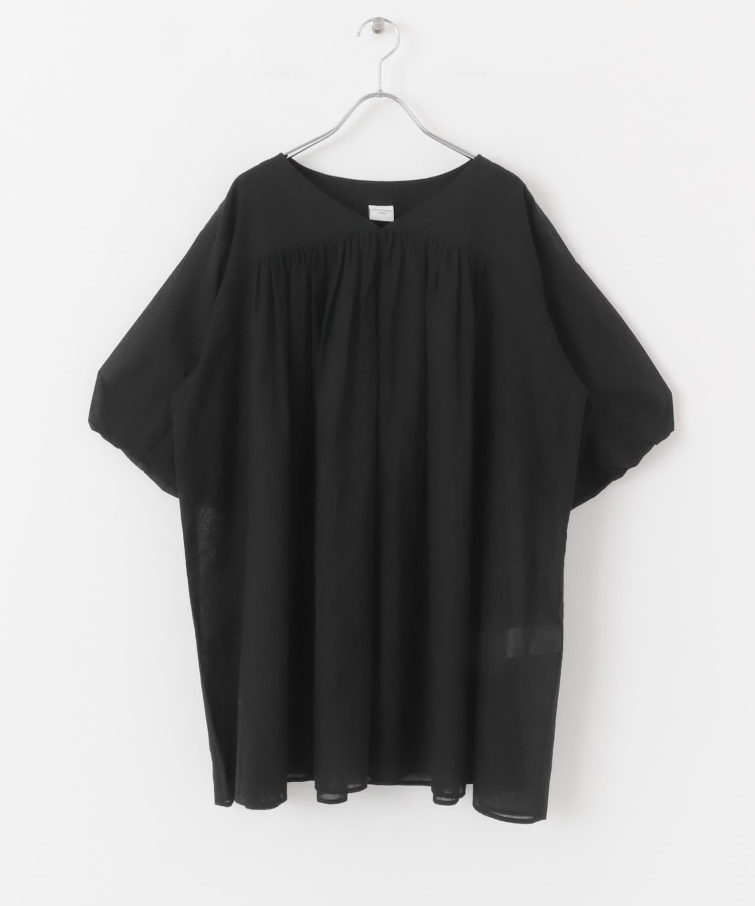 コットンボイルVネックチュニック BLACK M