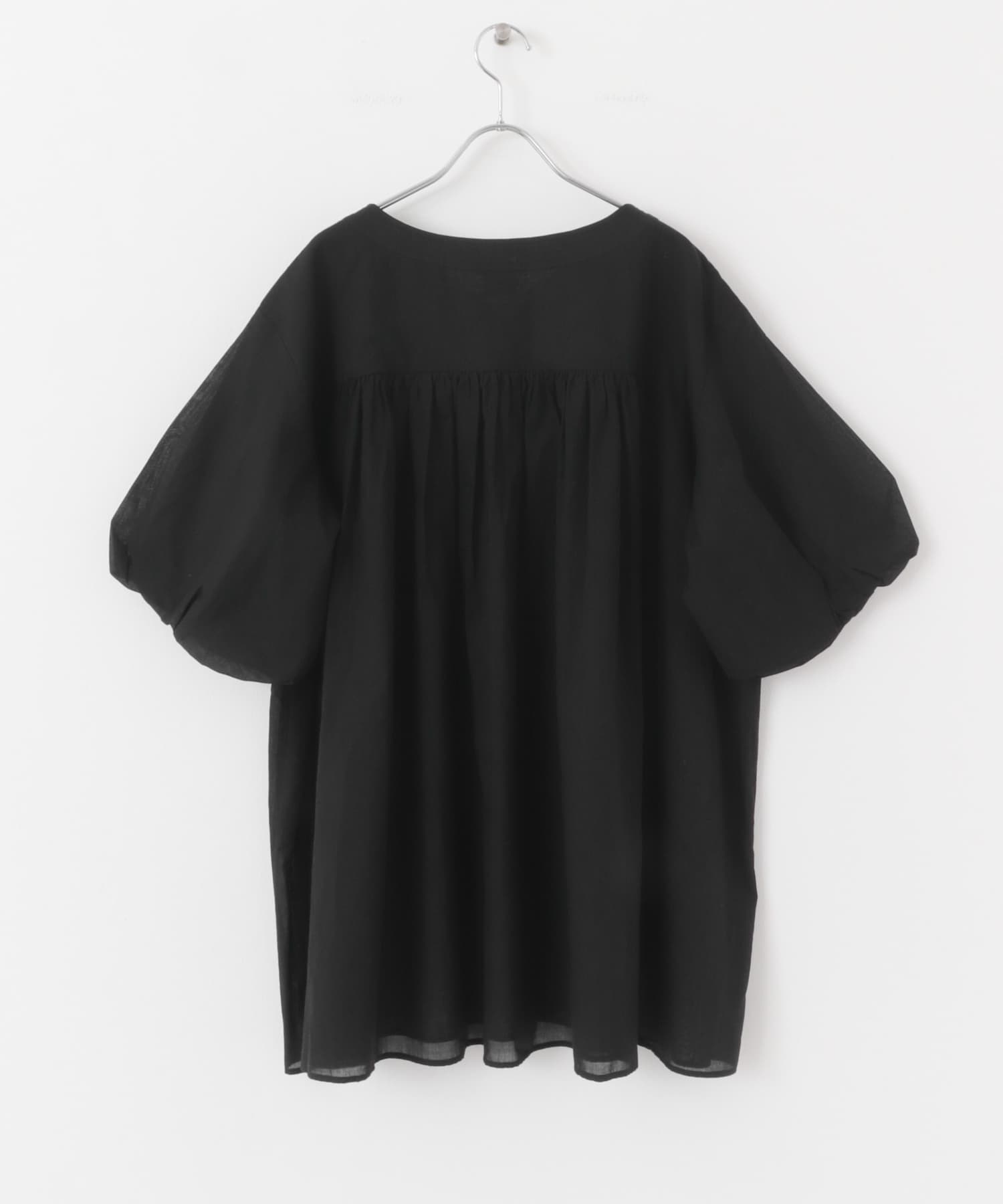 コットンボイルVネックチュニック BLACK M
