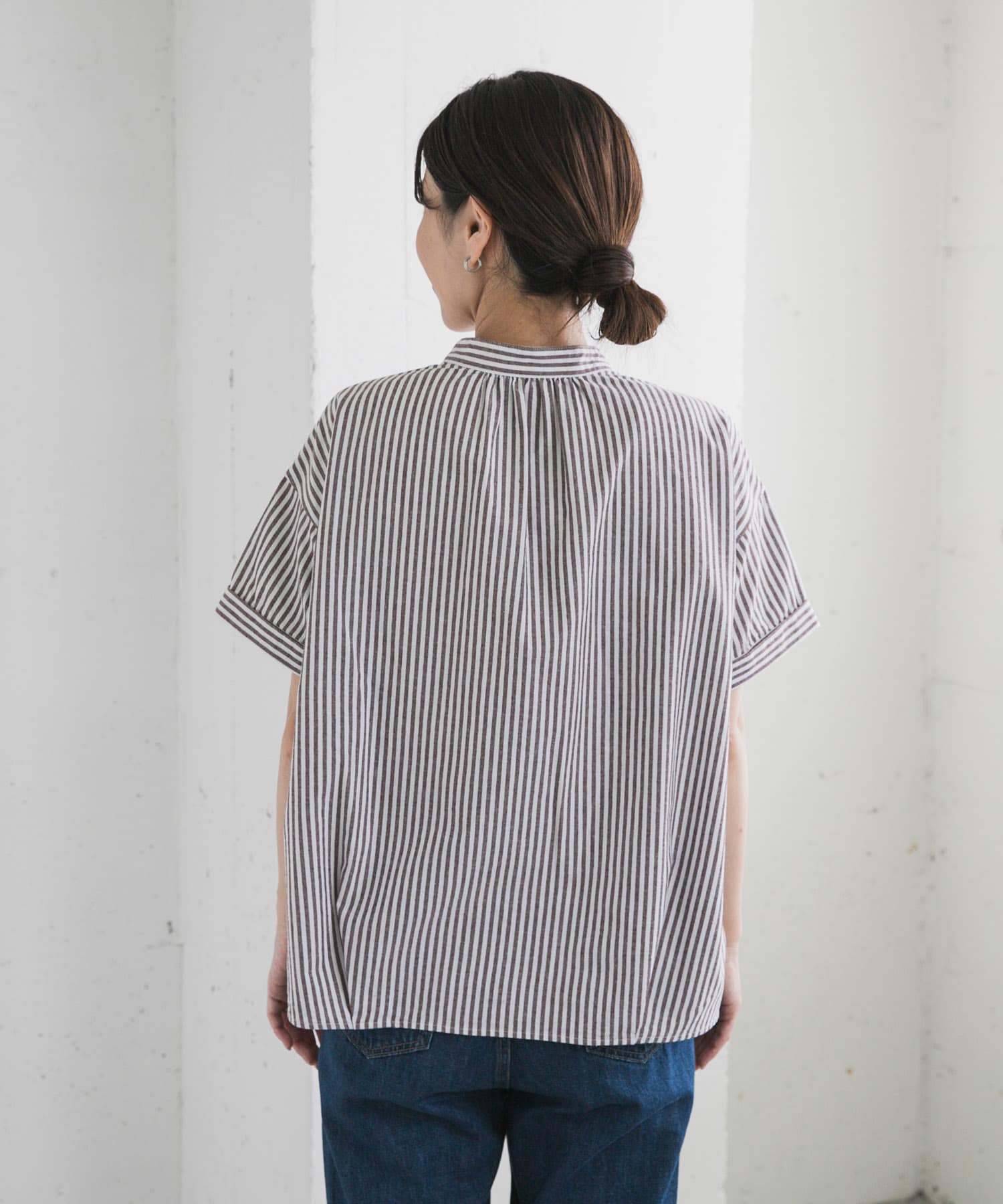 ストライプドロストバンドカラーシャツ(M GREEN): トップス｜URBAN