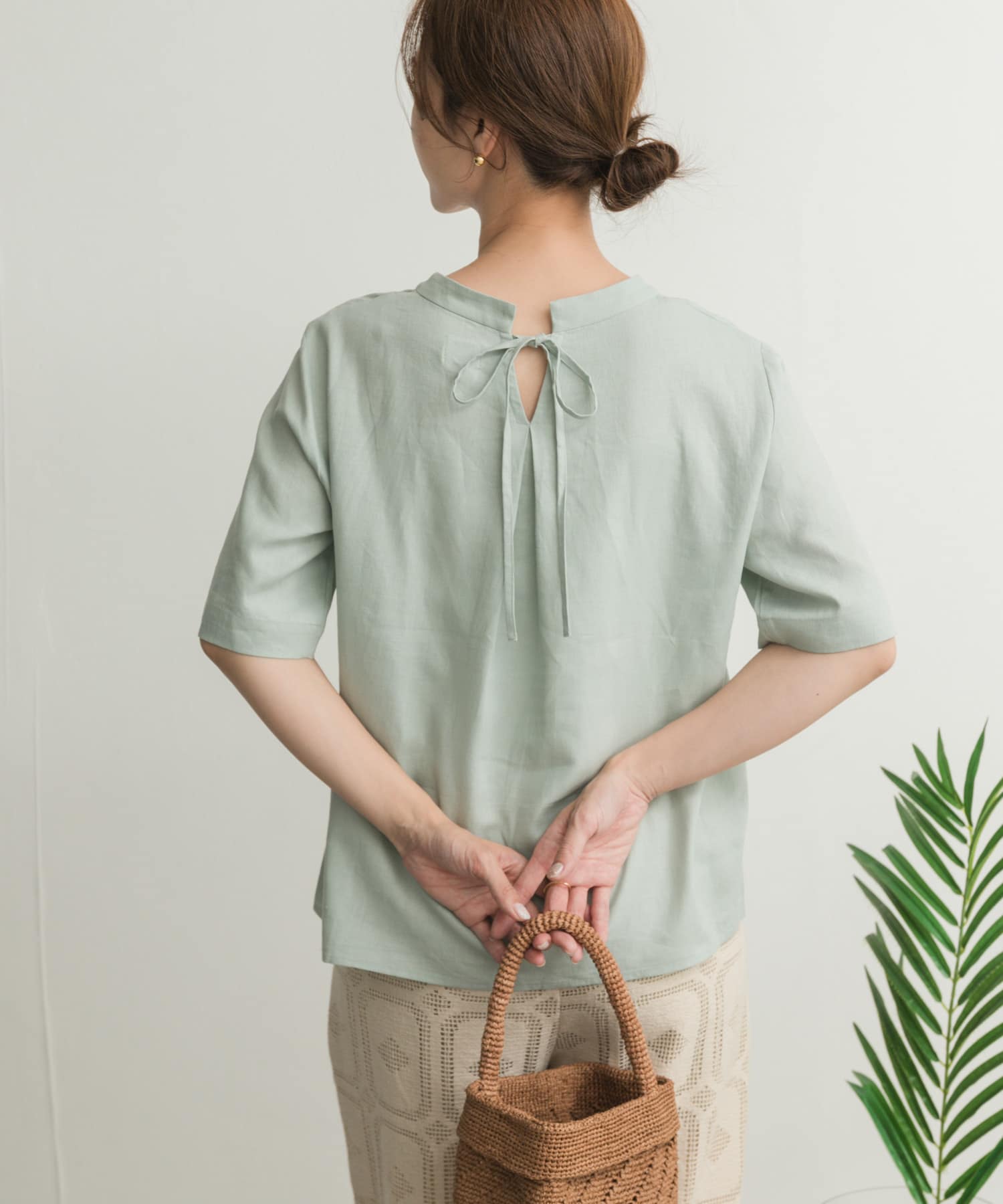 リネンレーヨンバックリボンブラウス