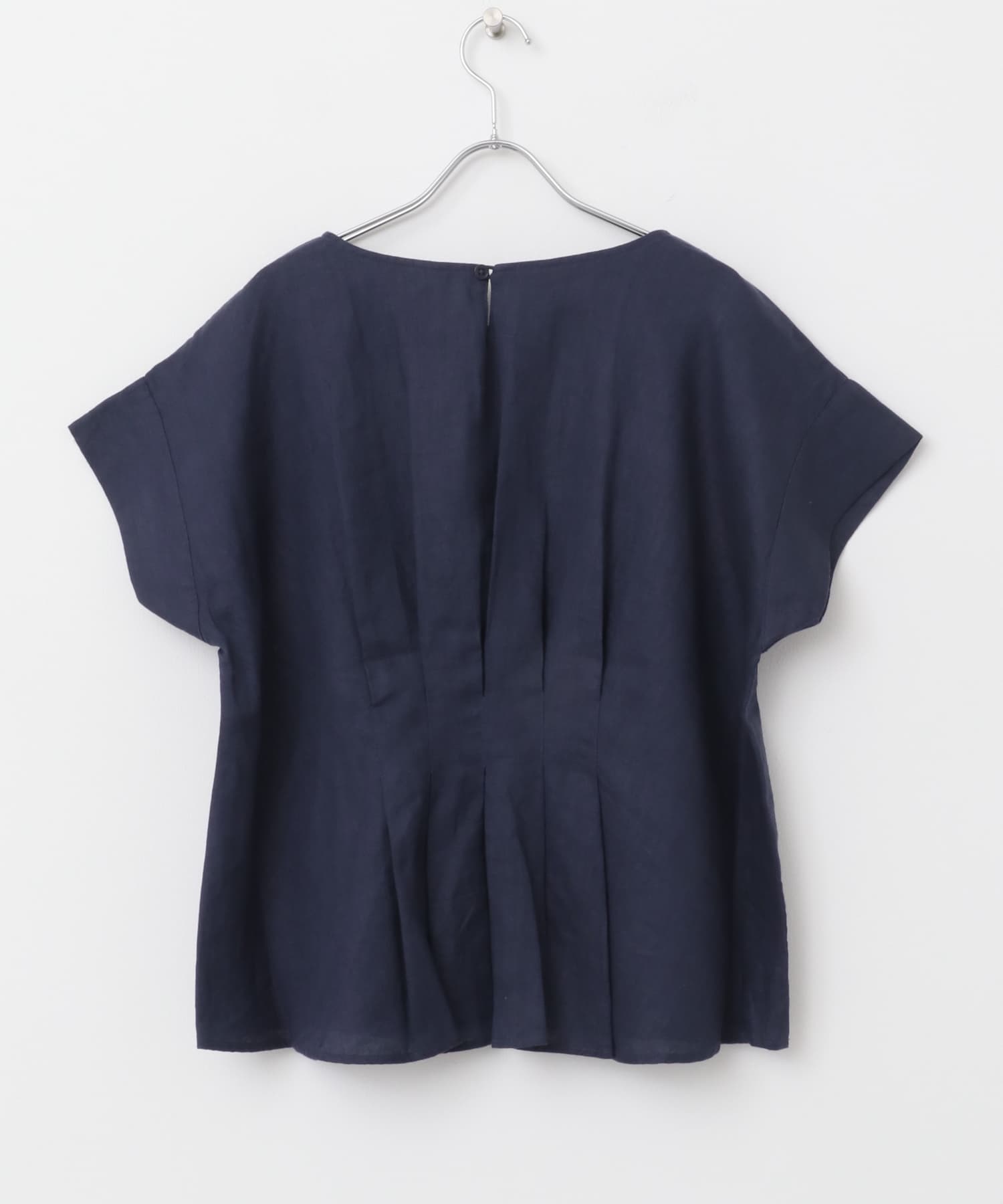 リネンバックタックブラウス NAVY M