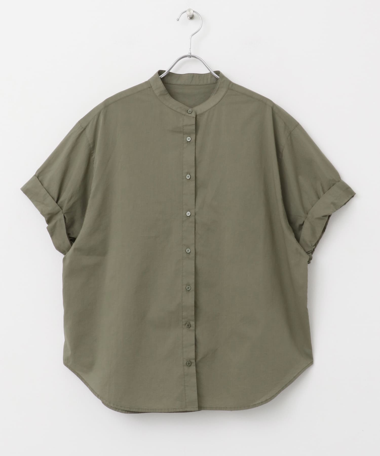 製品染めロールスリーブブラウス KHAKI M