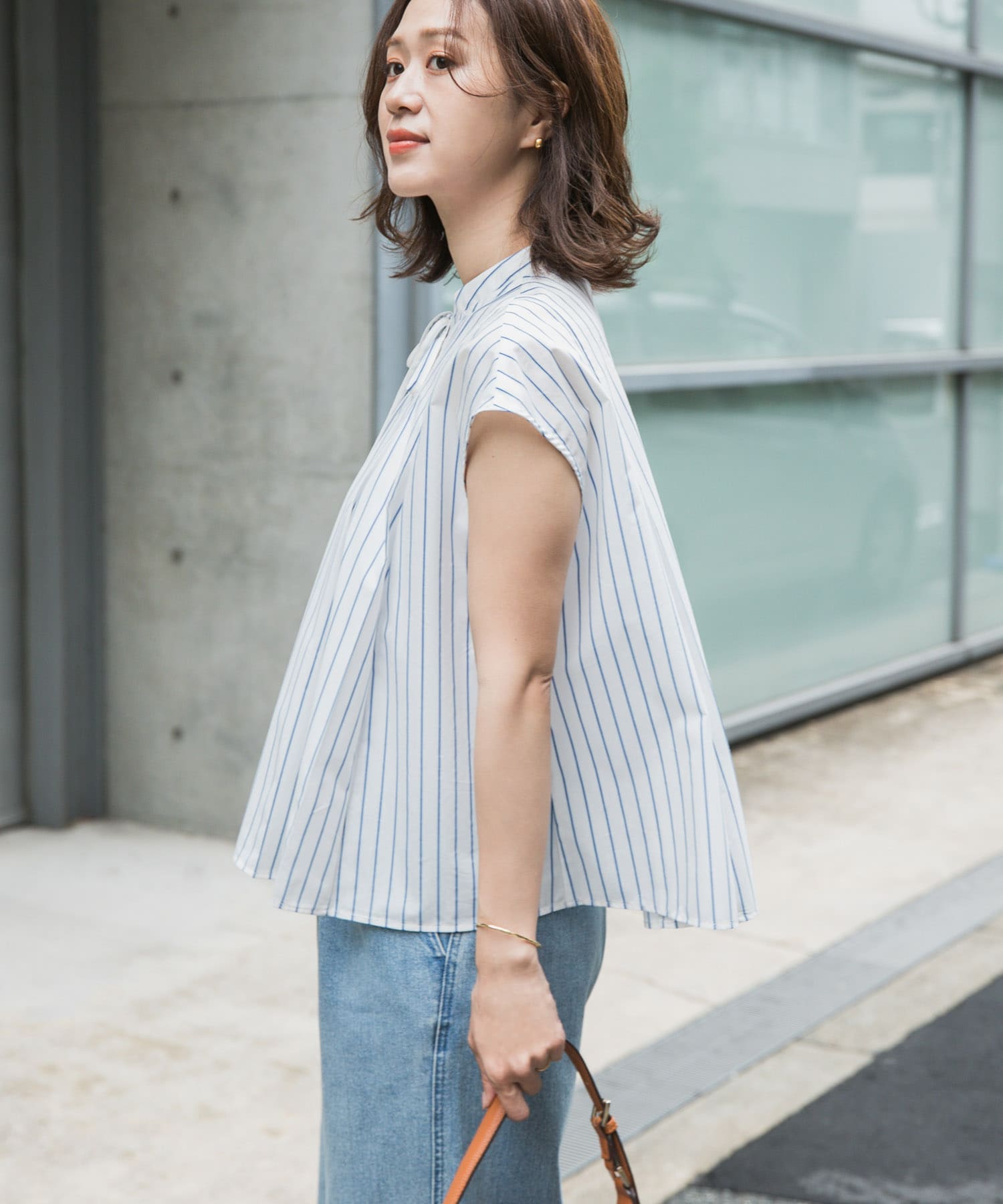 ストライプリボンフレアフレンチブラウス(M OFF): トップス｜URBAN