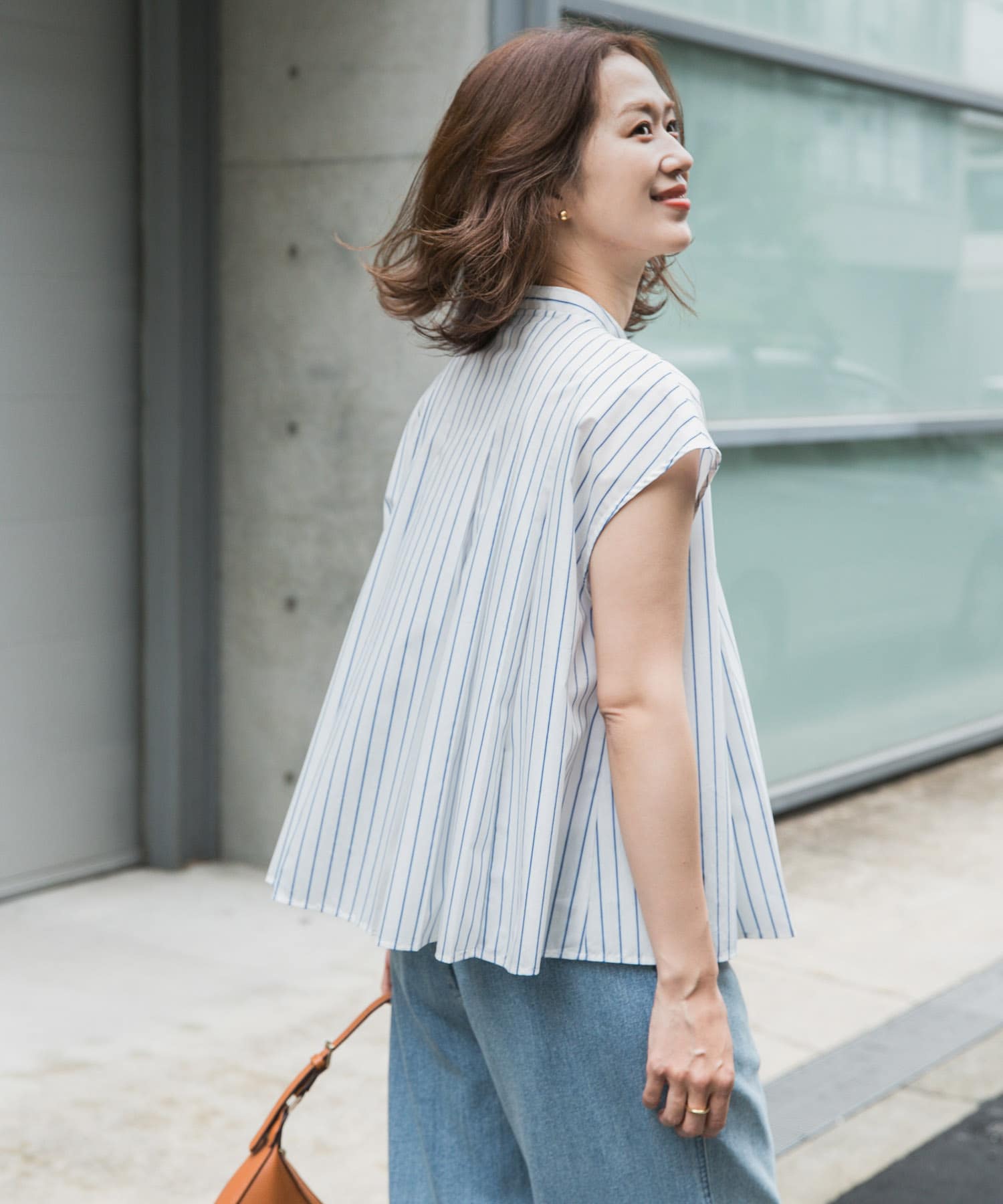 ストライプリボンフレアフレンチブラウス(M OFF): トップス