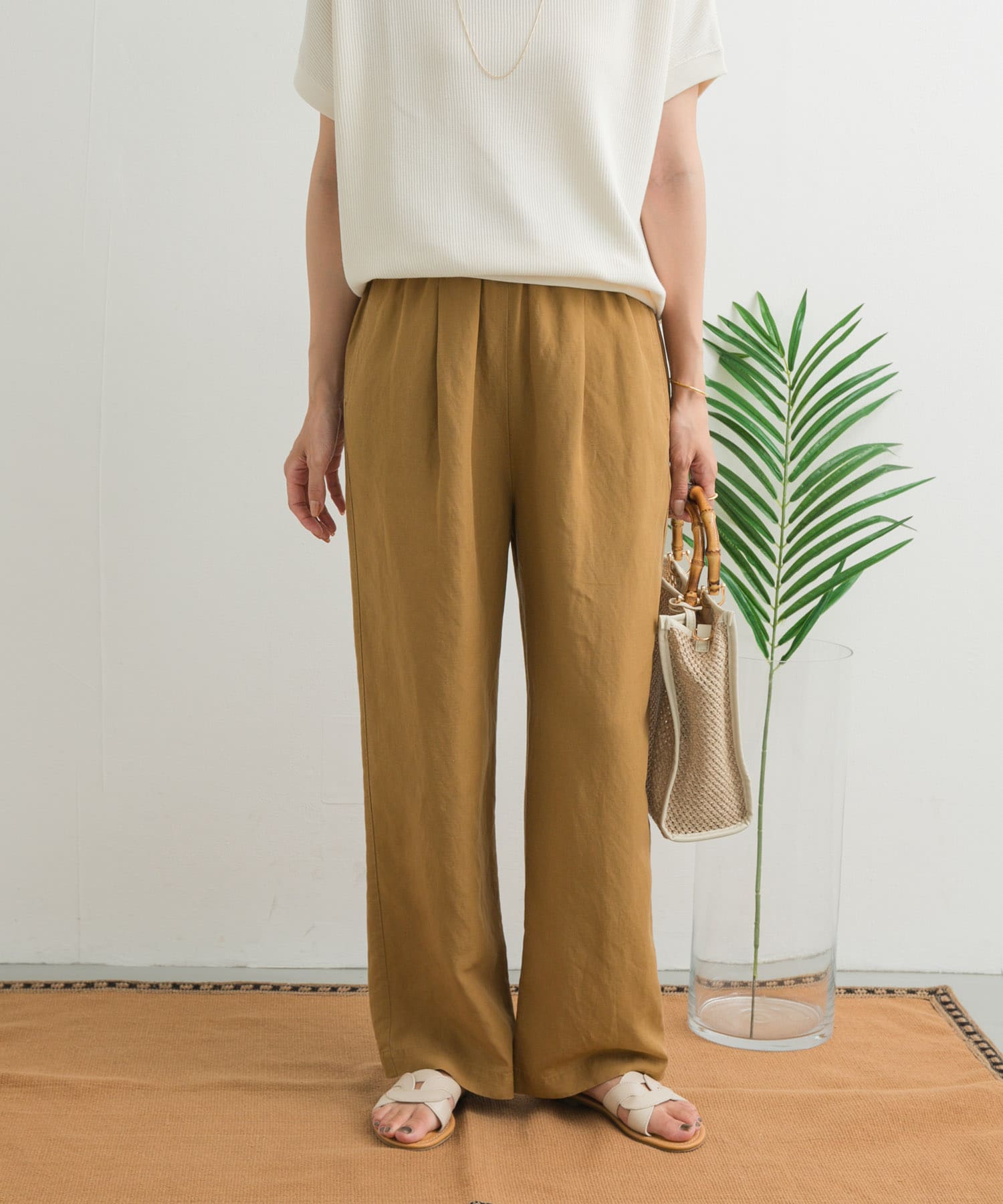 リネン混イージーパンツ