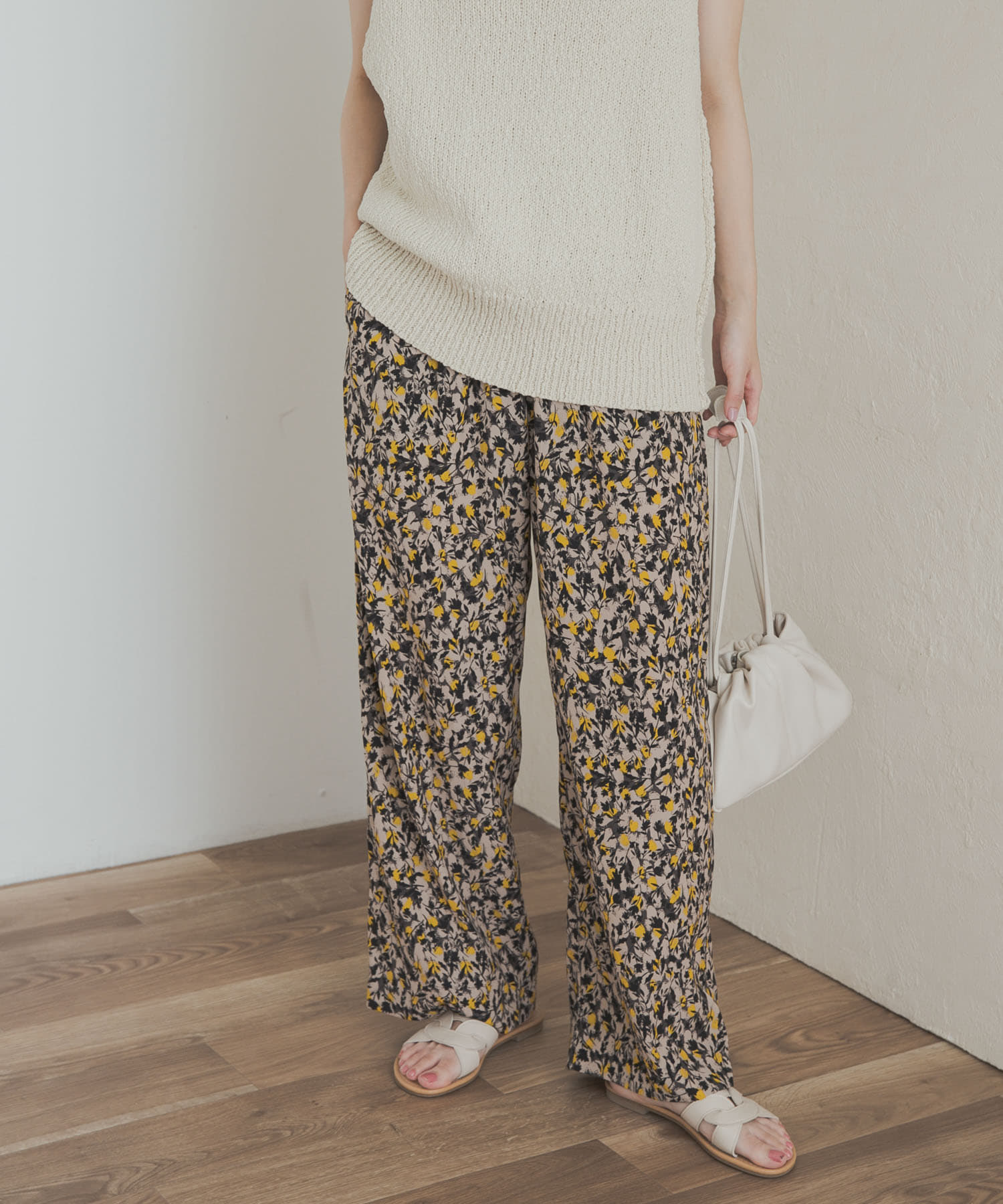 『接触冷感/吸水速乾/イージーケア』フラワープリントドライタッチリラックスパンツ