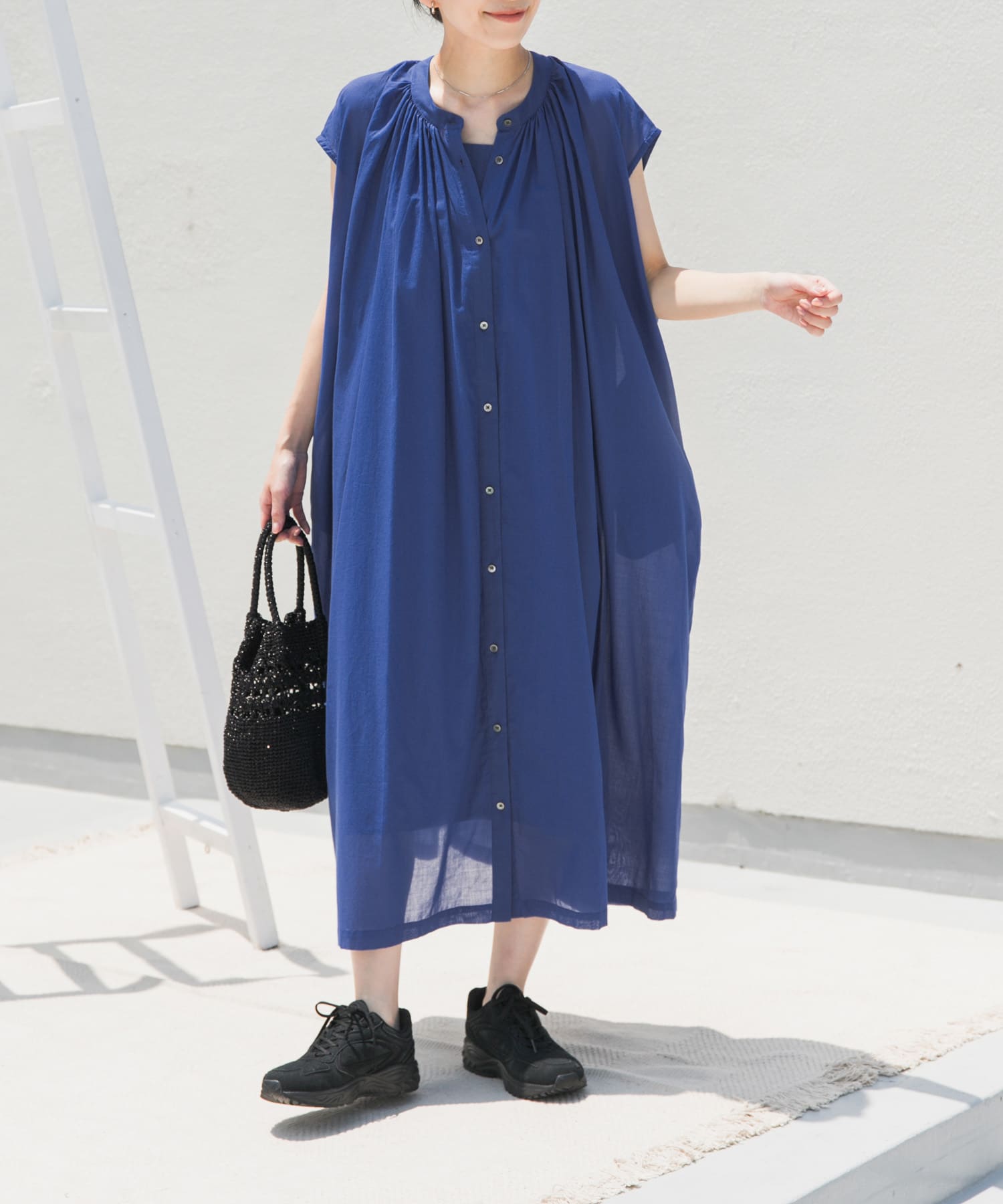 コットンボイルギャザーフレンチワンピース