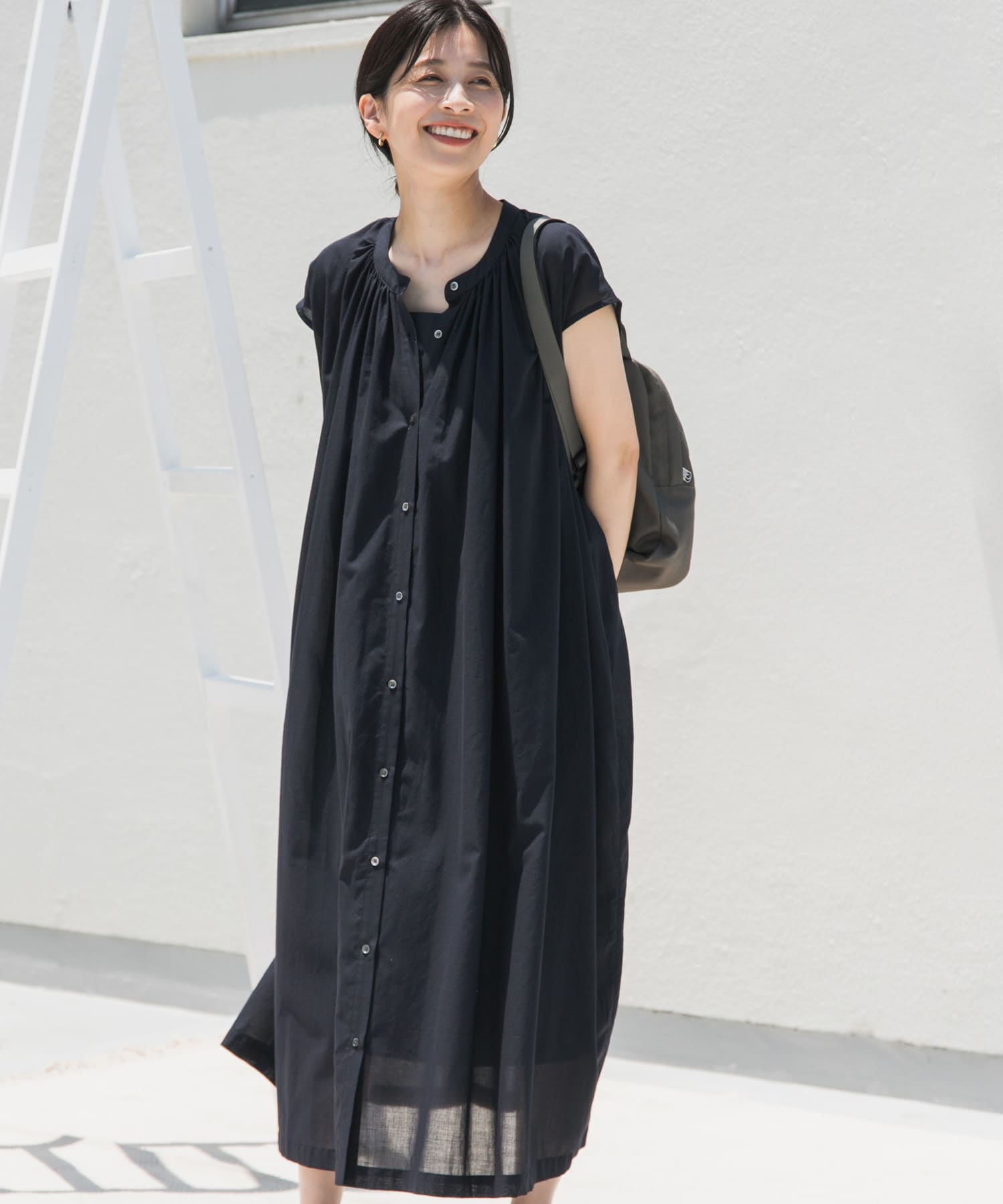 コットンボイルギャザーフレンチワンピース