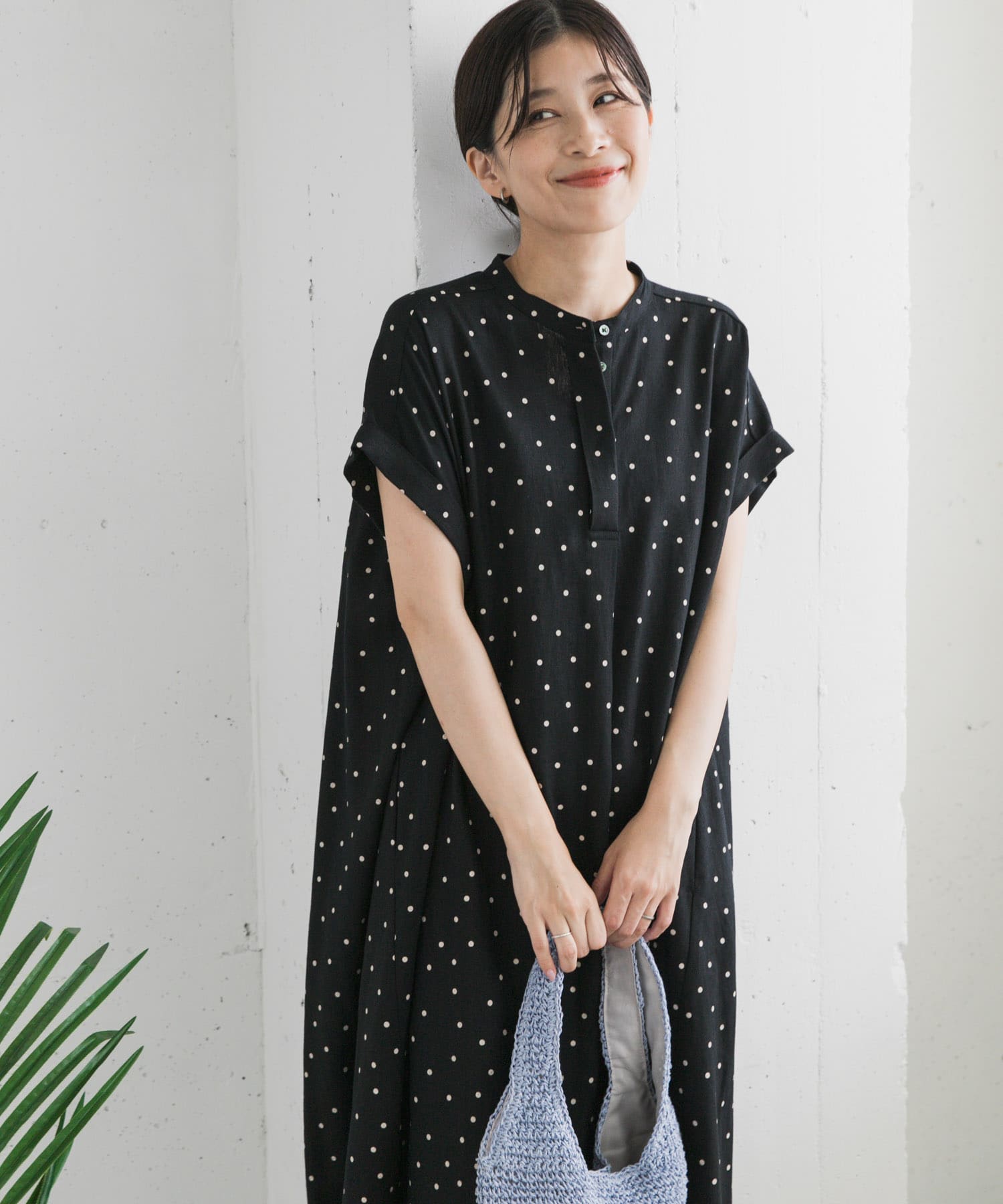 リネンレーヨンドットフレアワンピース