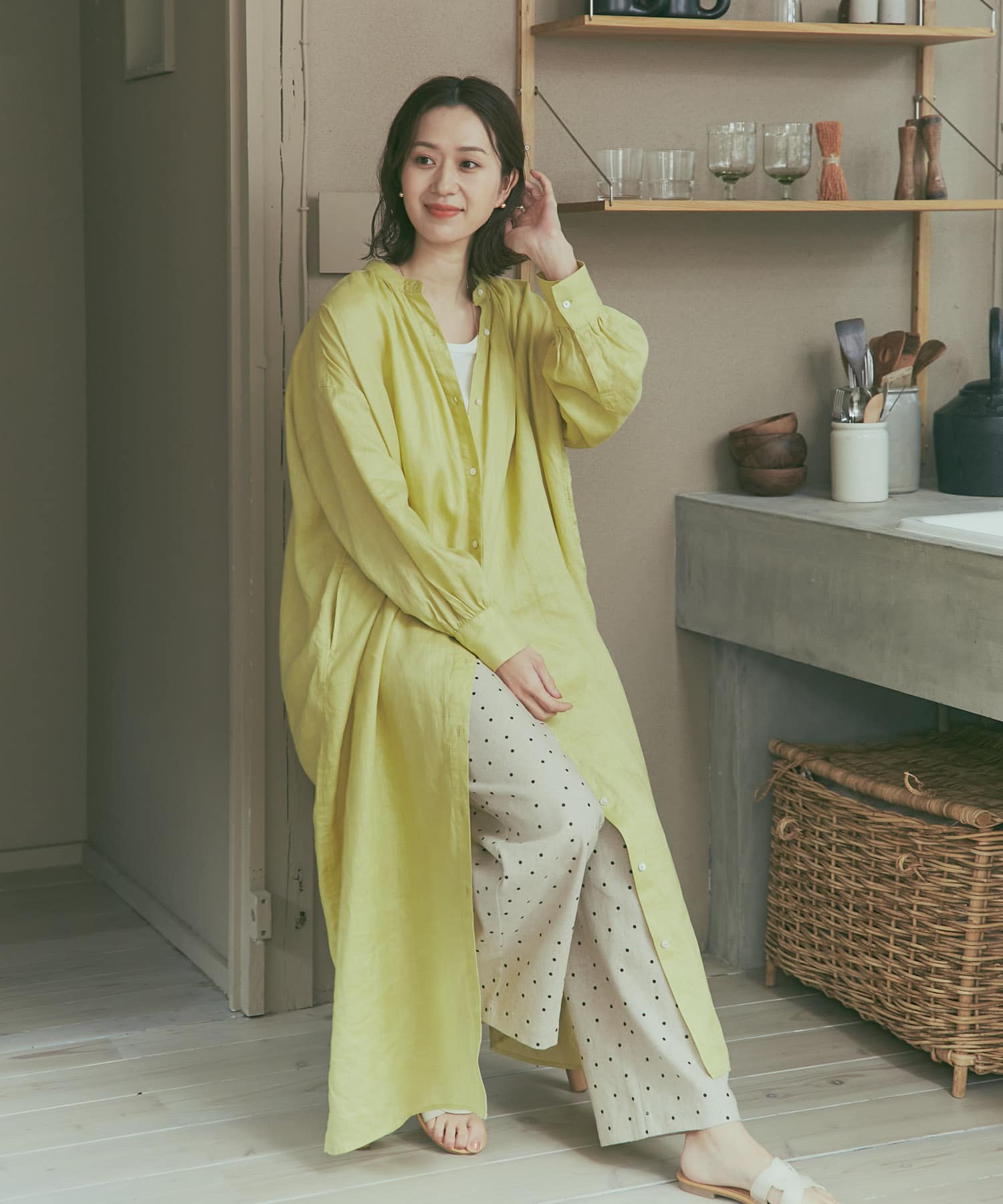 ❣️売り切りsale価格❣️リネンコットン Aラインギャザーワンピース 旬のカラーでさらっと心地よく【 so 】コットンリネンガーゼ前