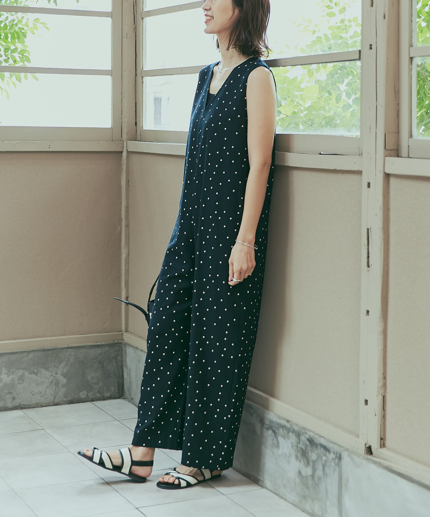 リネンレーヨンドットオールインワン(S BLACK): ボトム｜URBAN