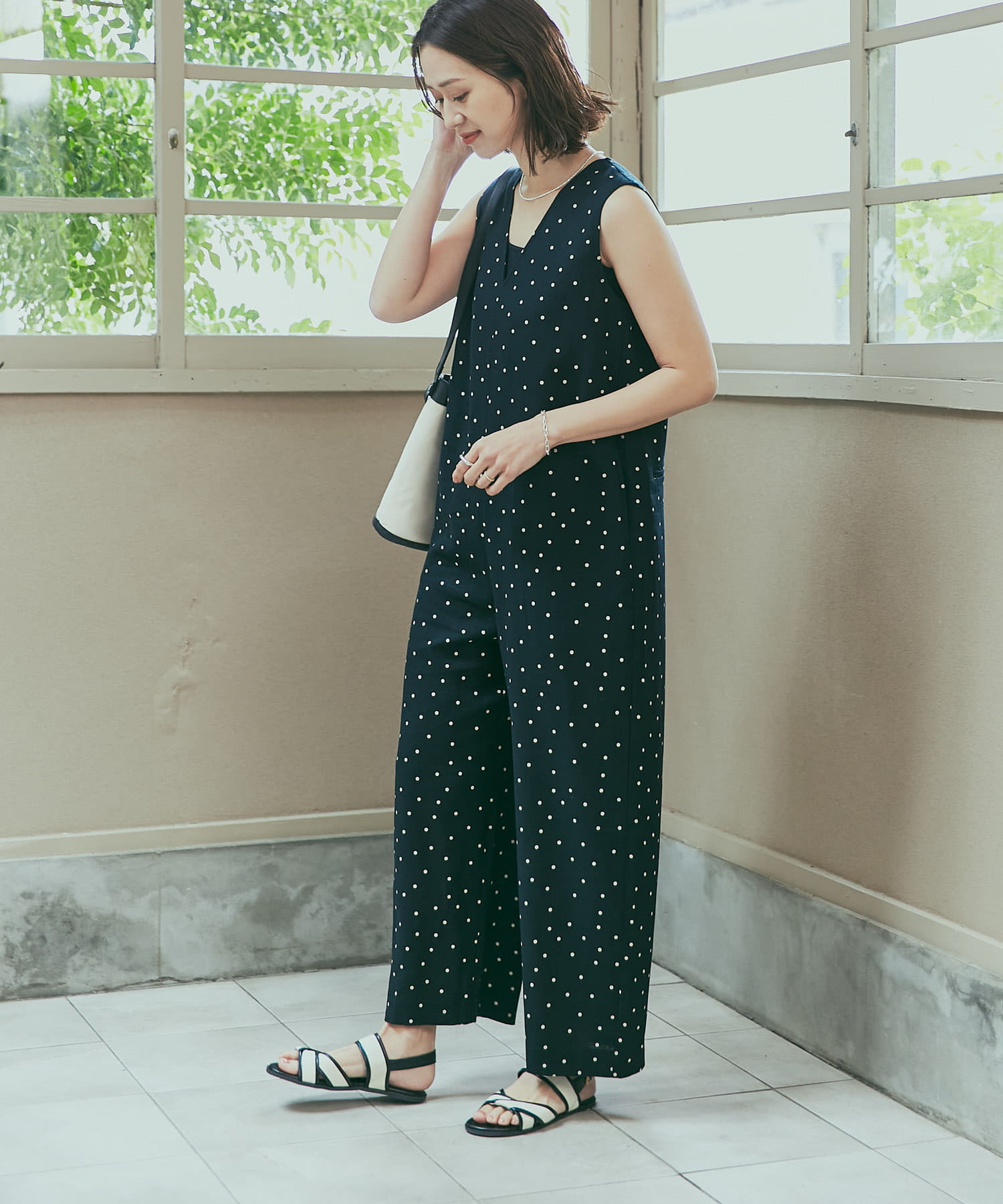 リネンレーヨンドットオールインワン(S BLACK): ボトム｜URBAN