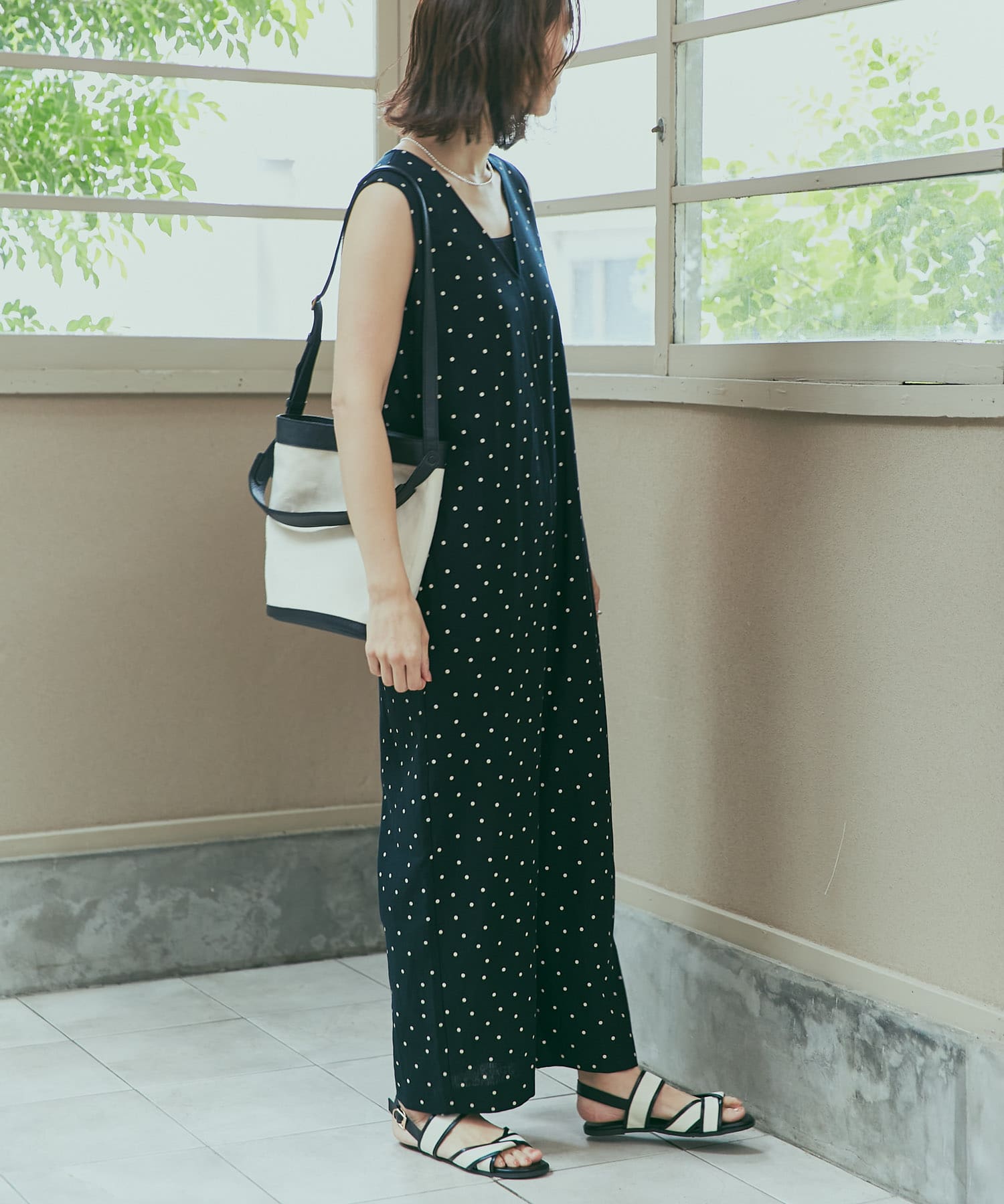リネンレーヨンドットオールインワン(S BLACK): ボトム｜URBAN