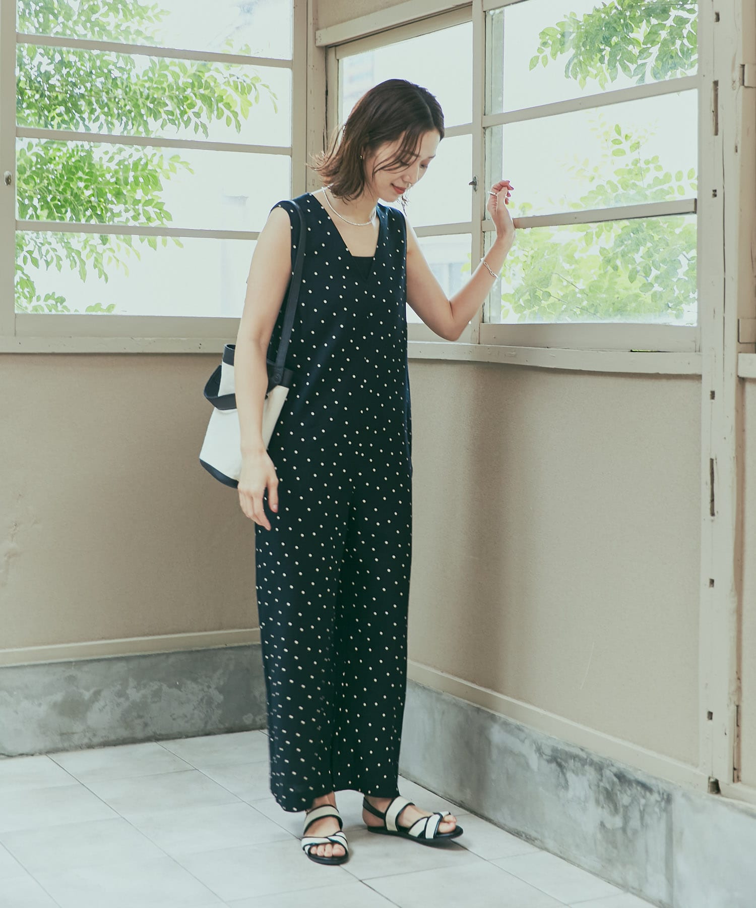 リネンレーヨンドットオールインワン(S BLACK): ボトム｜URBAN
