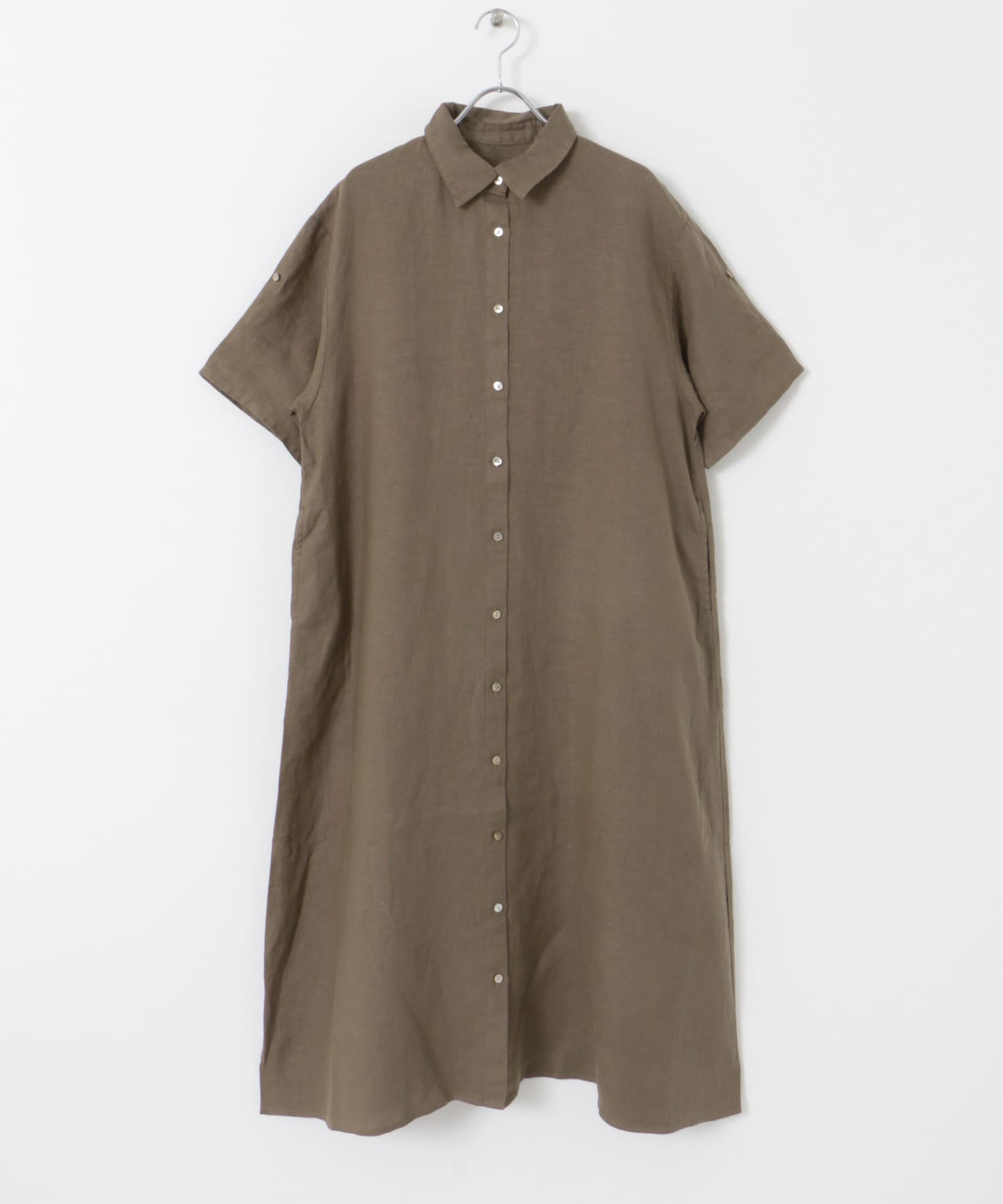 『WEB/一部店舗限定カラー』リネン半袖シャツワンピース BROWN M