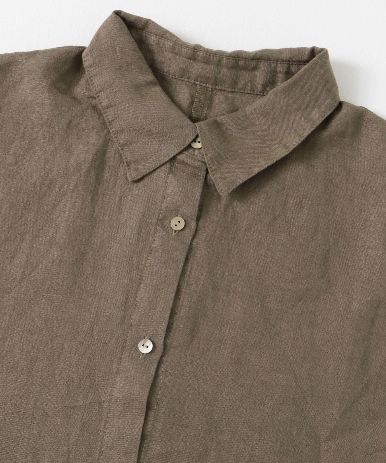 『WEB/一部店舗限定カラー』リネン半袖シャツワンピース BROWN M