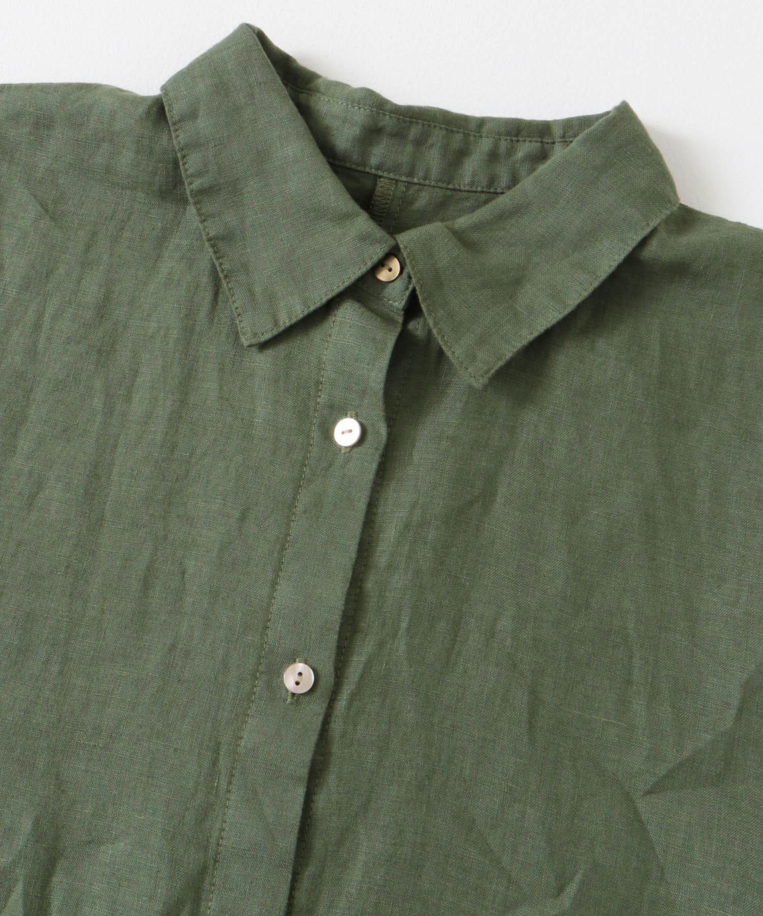 『WEB/一部店舗限定カラー』リネン半袖シャツワンピース GREEN M