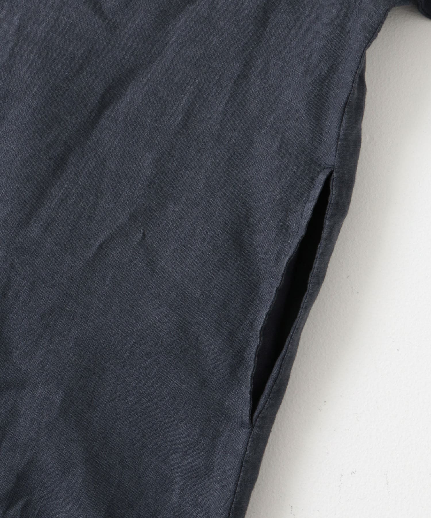 『WEB/一部店舗限定カラー』リネン半袖シャツワンピース NAVY M
