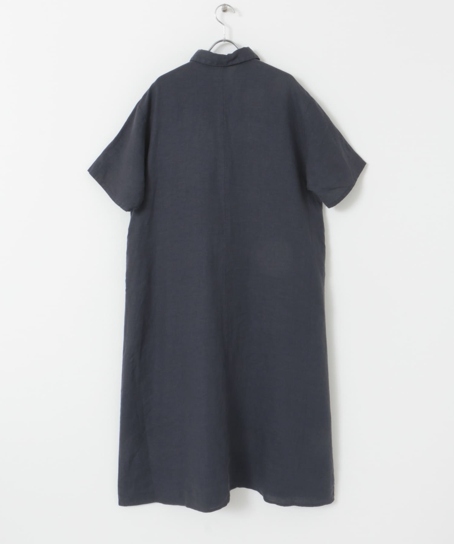 『WEB/一部店舗限定カラー』リネン半袖シャツワンピース NAVY M