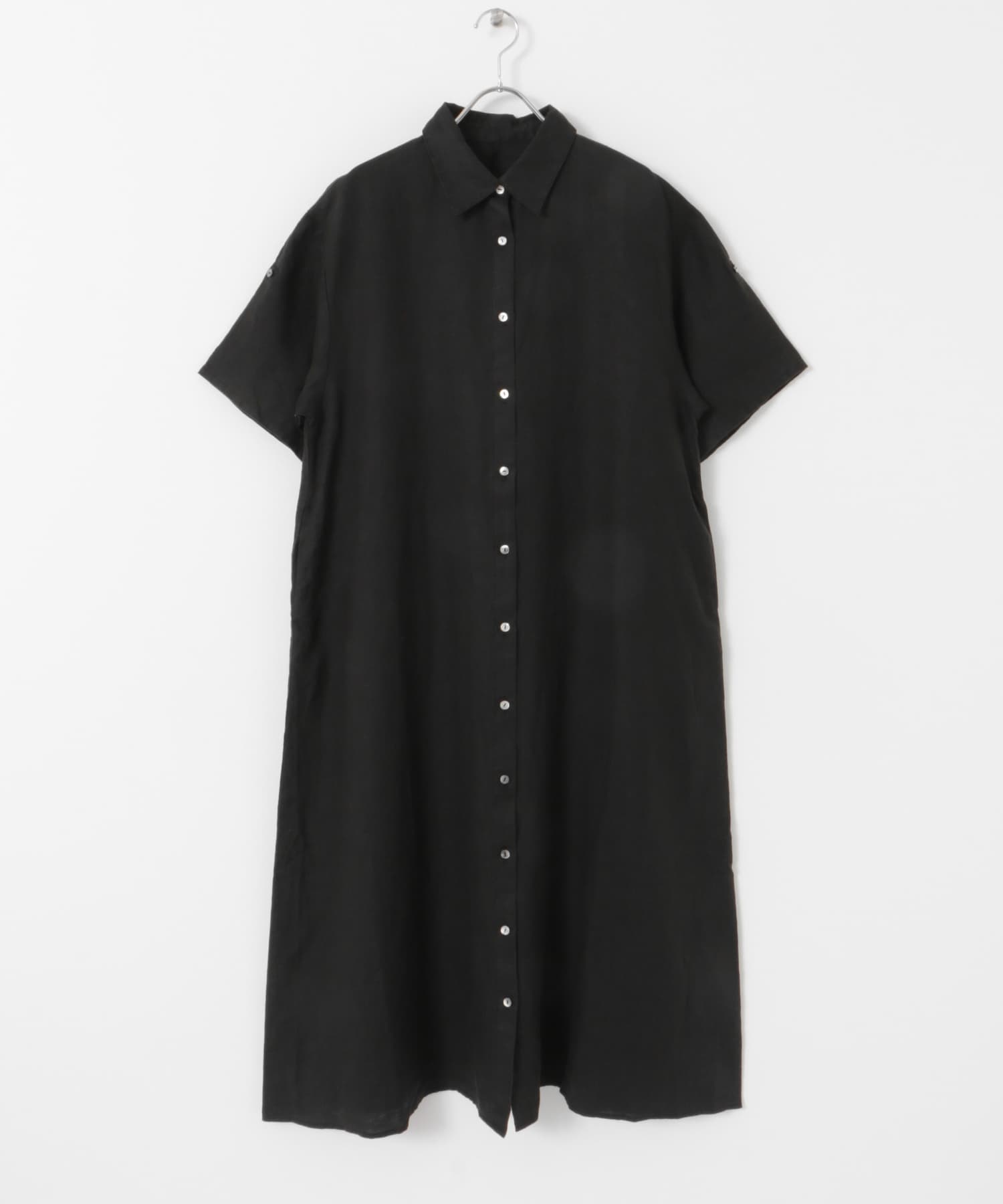 『WEB/一部店舗限定カラー』リネン半袖シャツワンピース BLACK M