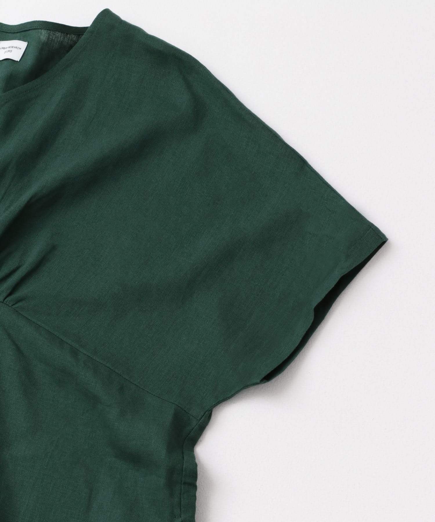 リネンレーヨンVネック切替ギャザーワンピース GREEN M