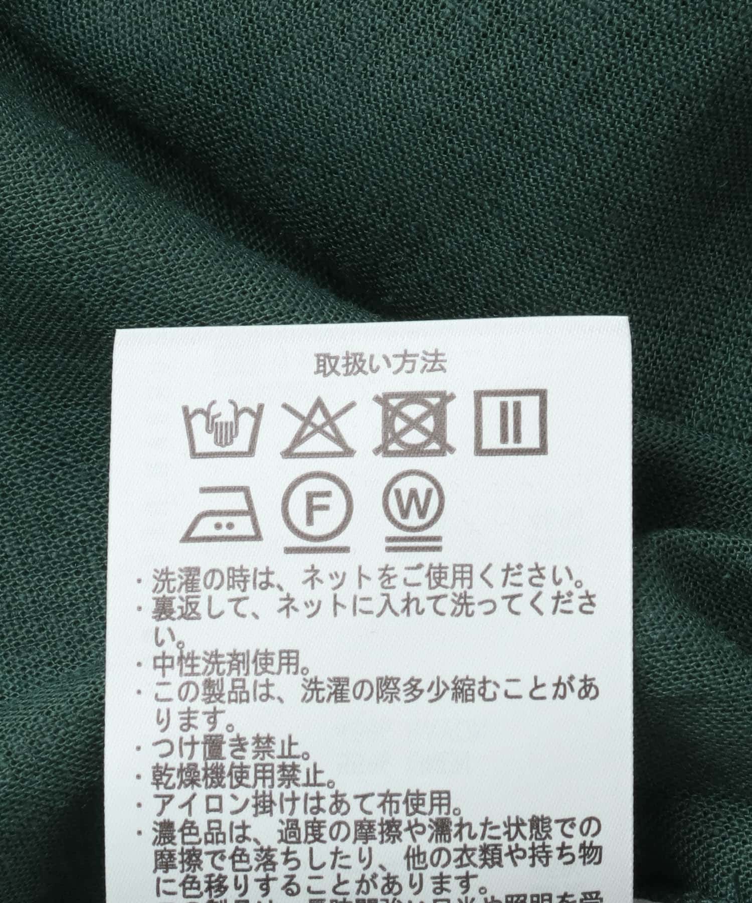リネンレーヨンVネック切替ギャザーワンピース GREEN M