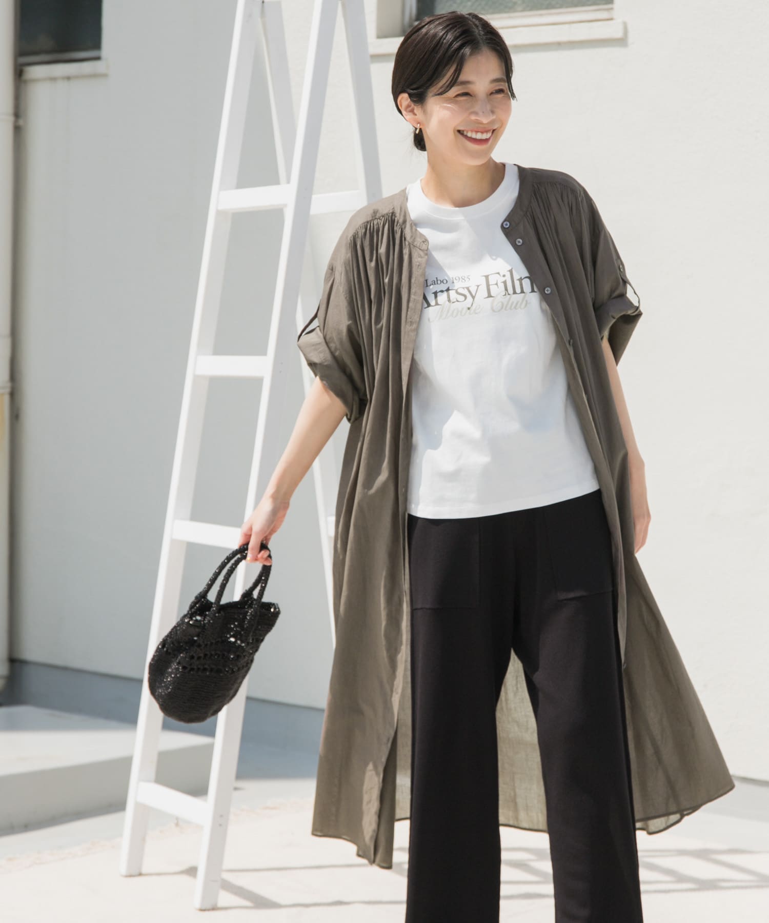 コットンボイルロールアップハーフスリーブワンピース