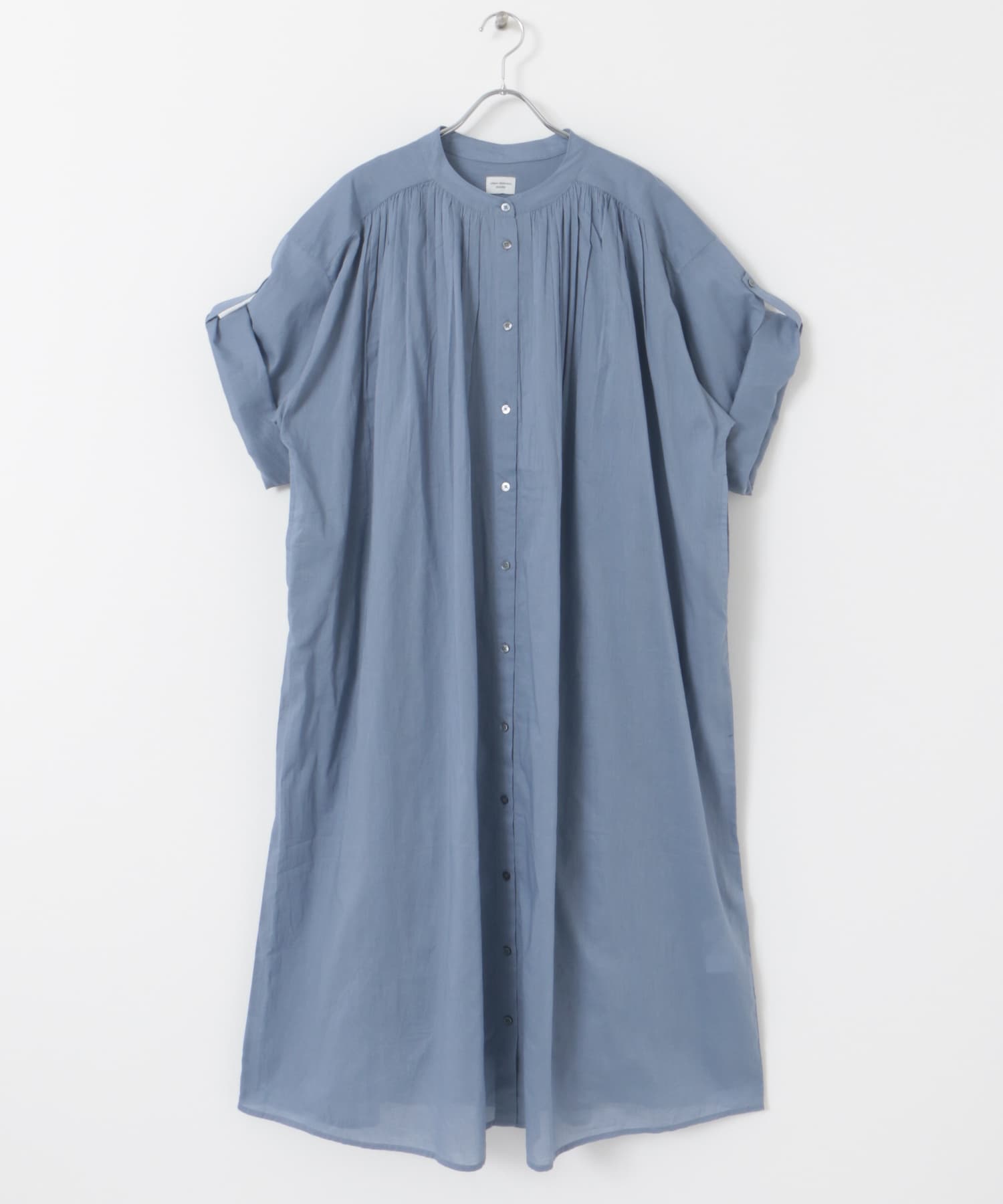 コットンボイルロールアップハーフスリーブワンピース BLUE M