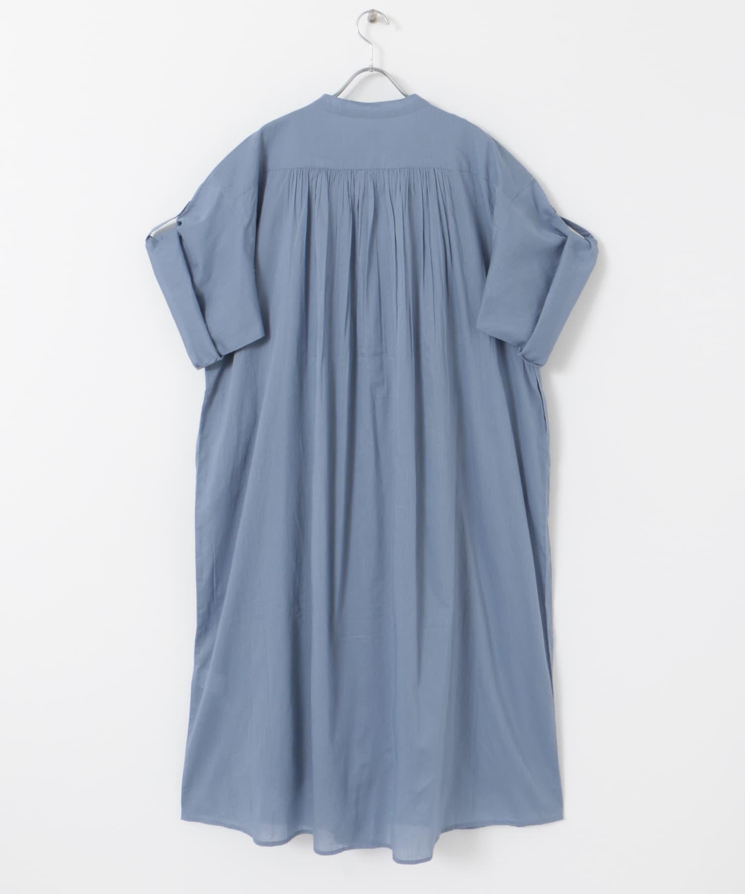 コットンボイルロールアップハーフスリーブワンピース BLUE M