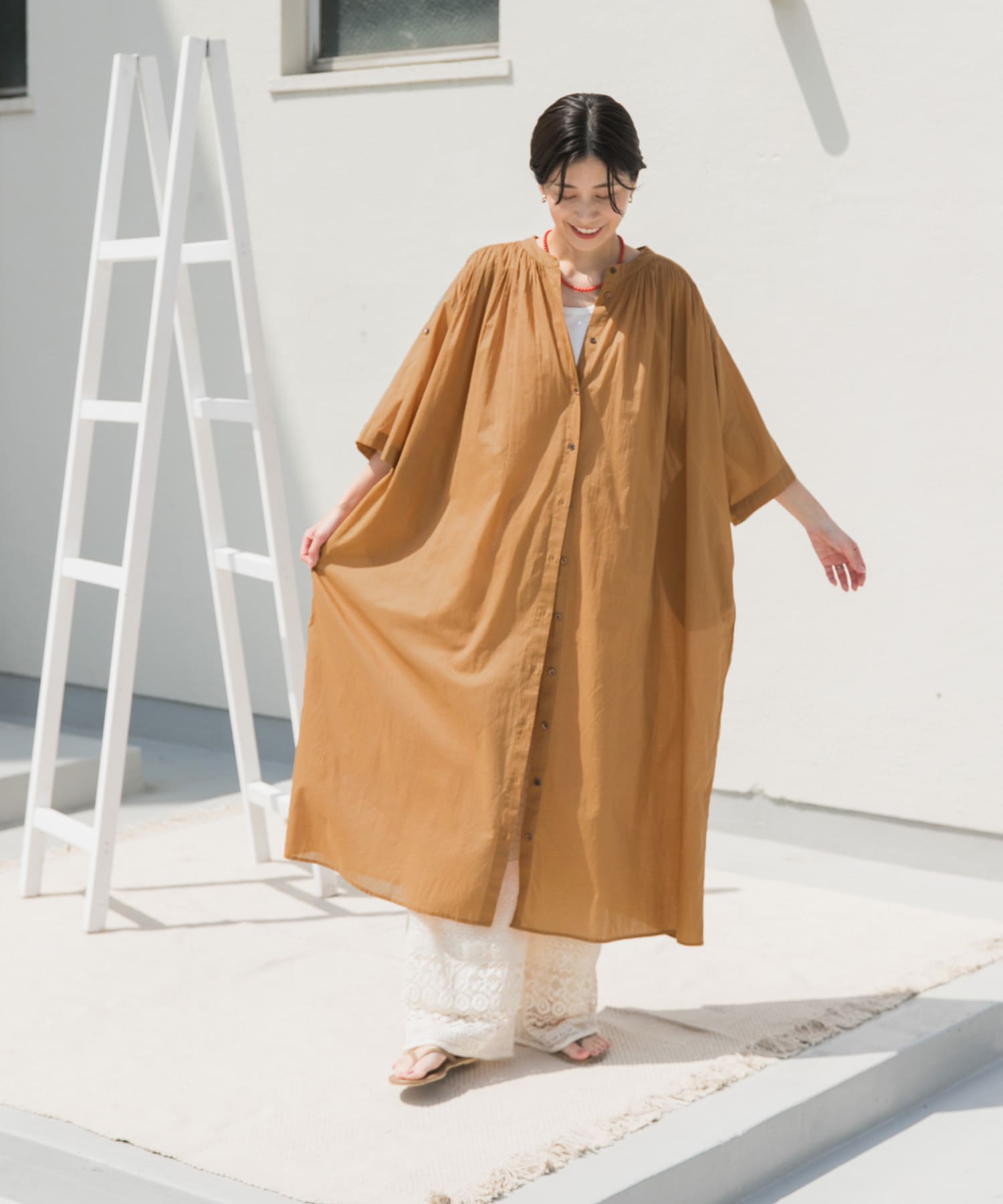 ワンピース 1-101 crie conforto | 配色ステッチソフトフレアーワンピース