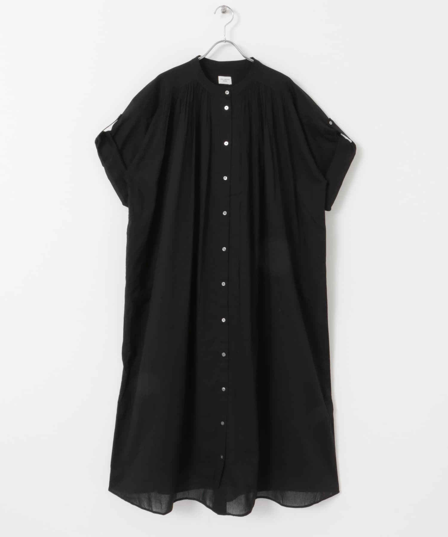 コットンボイルロールアップハーフスリーブワンピース BLACK M