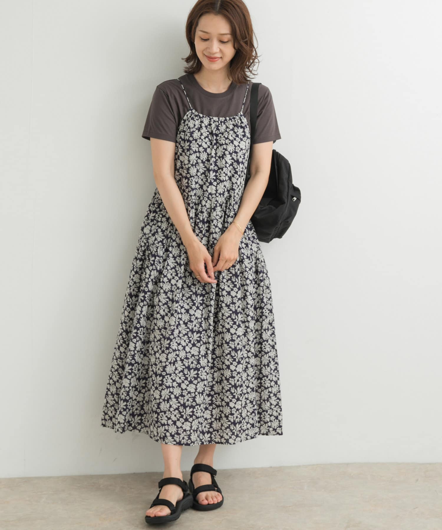 コットンフラワーキャミワンピース(M NAVY): ワンピース｜URBAN