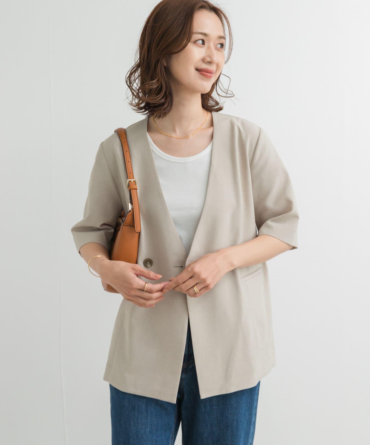 『UR TECH DRYLUXE』ハーフスリーブジャケット BEIGE M