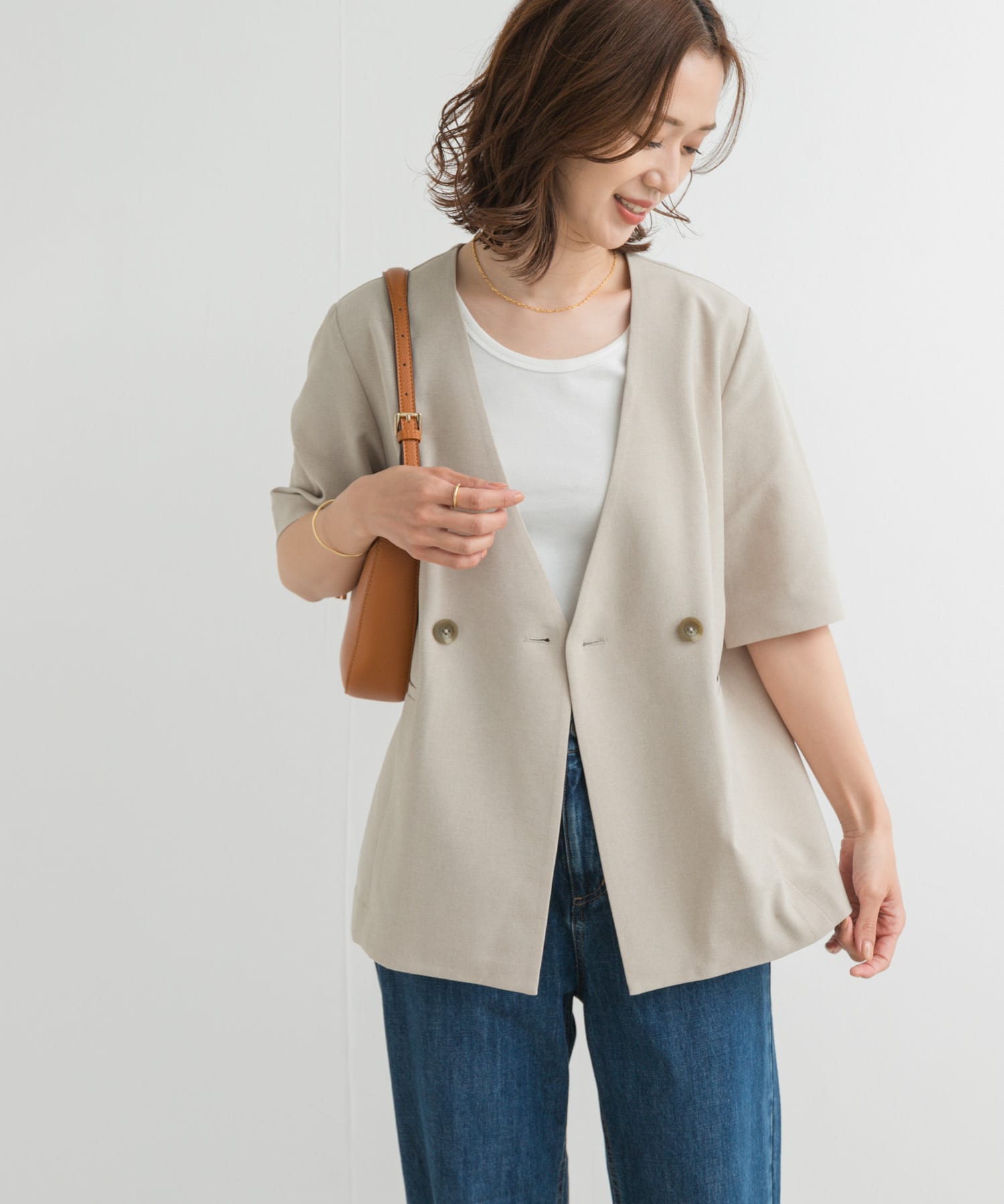 『UR TECH DRYLUXE』ハーフスリーブジャケット BEIGE M