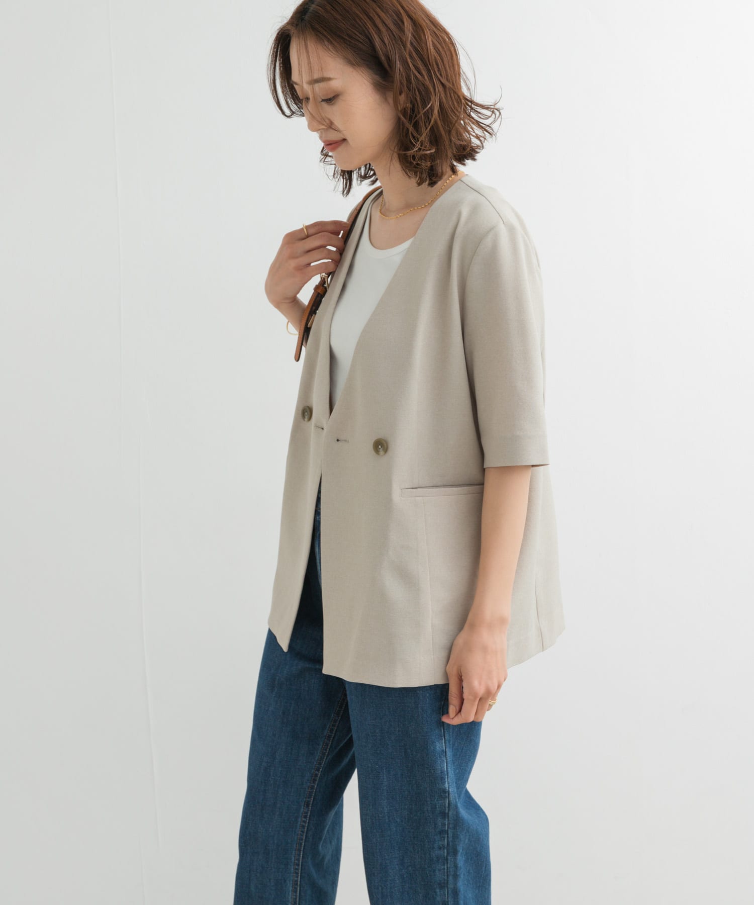 『UR TECH DRYLUXE』ハーフスリーブジャケット BEIGE M