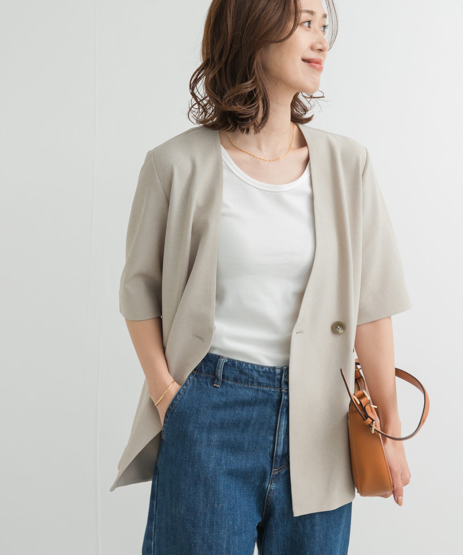 『UR TECH DRYLUXE』ハーフスリーブジャケット BEIGE M