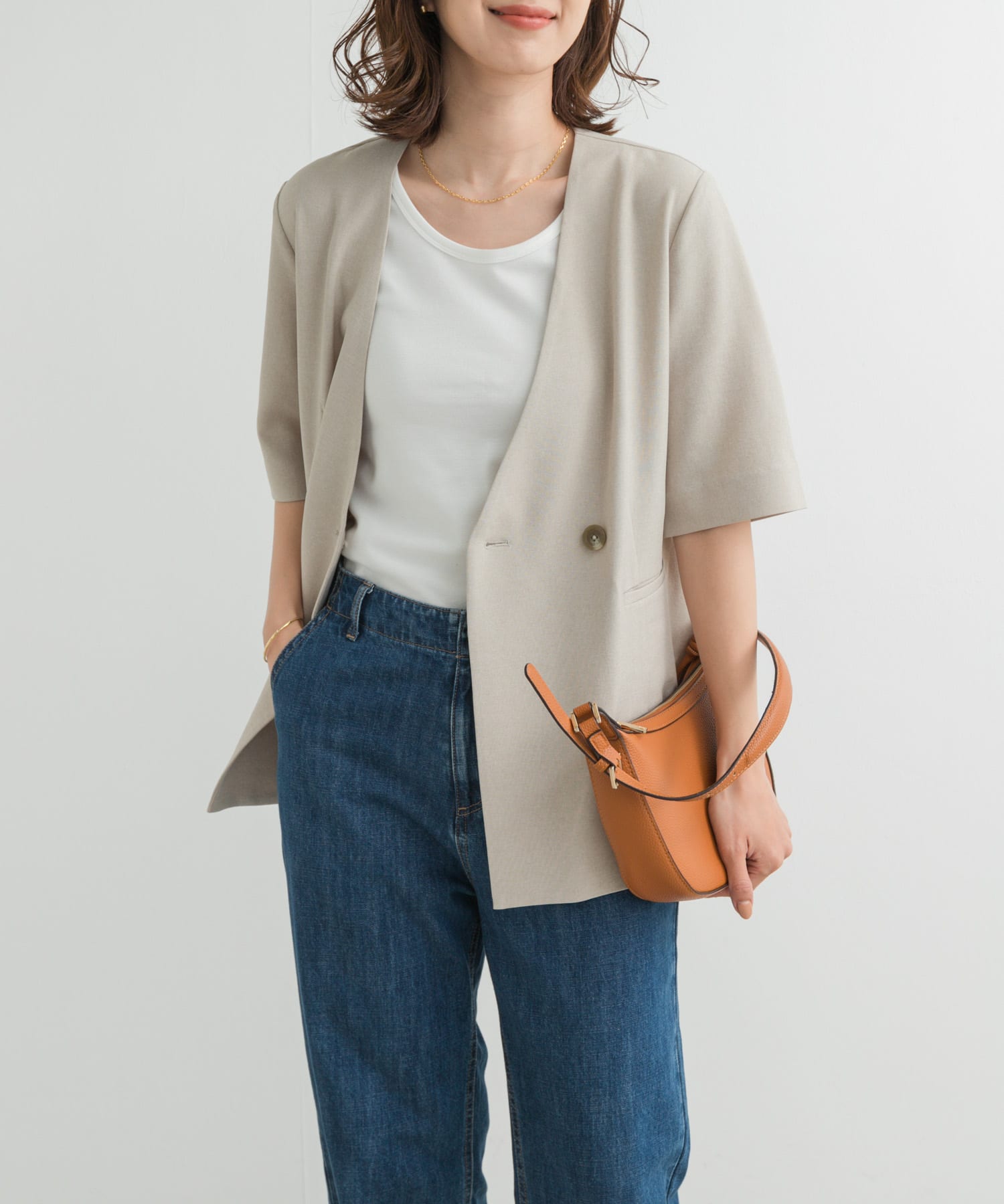 『UR TECH DRYLUXE』ハーフスリーブジャケット BEIGE M