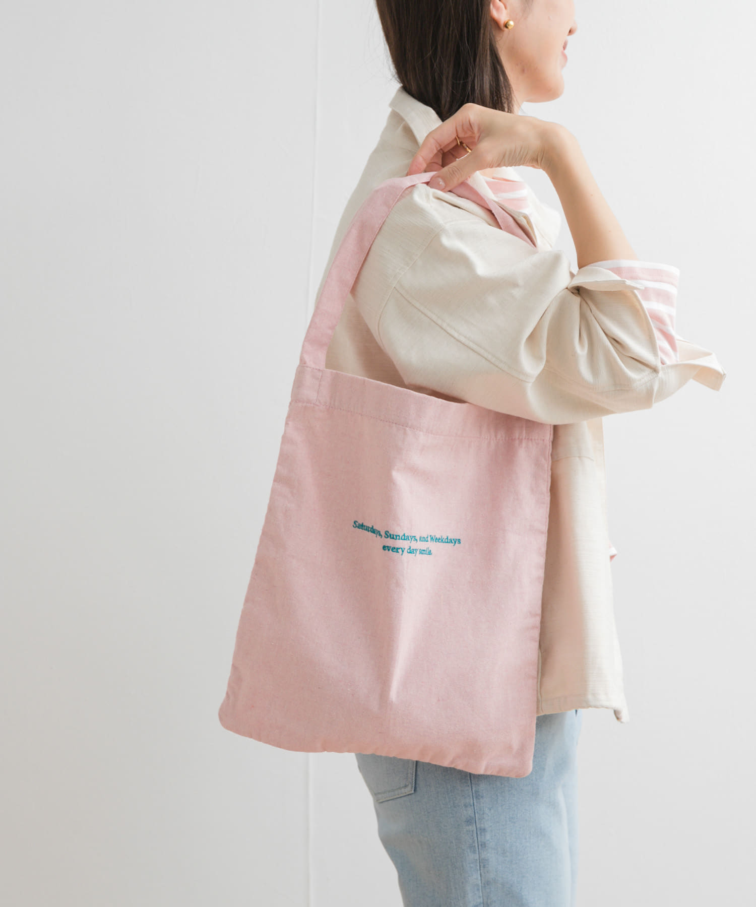 『別注』beej×DOORS　ロゴエコバッグ PINK one