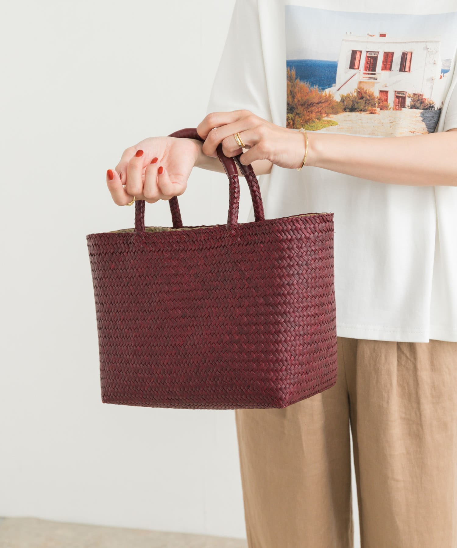 カラーシーグラストートバッグ BURGUNDY one