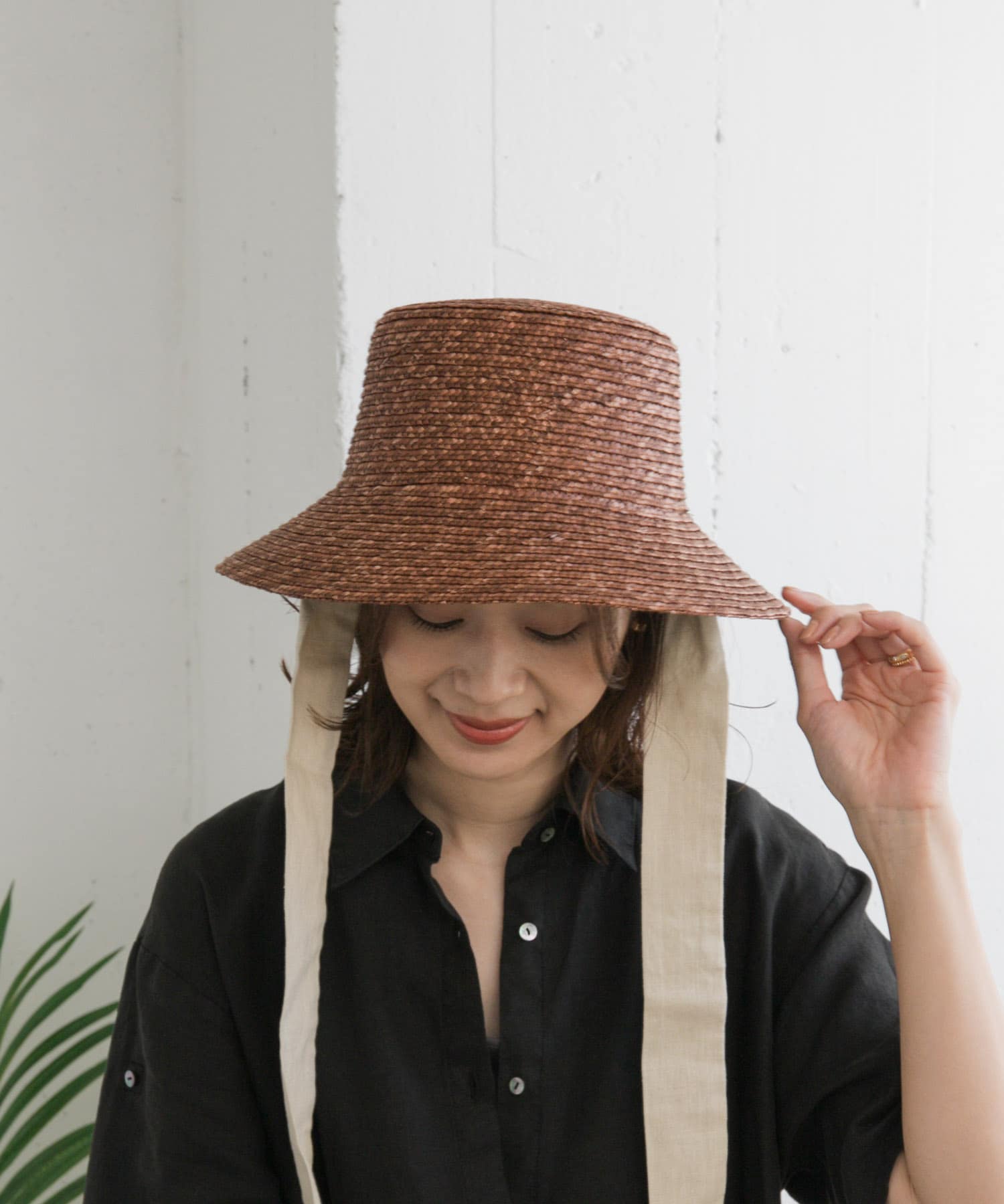 リボン麦わら帽子