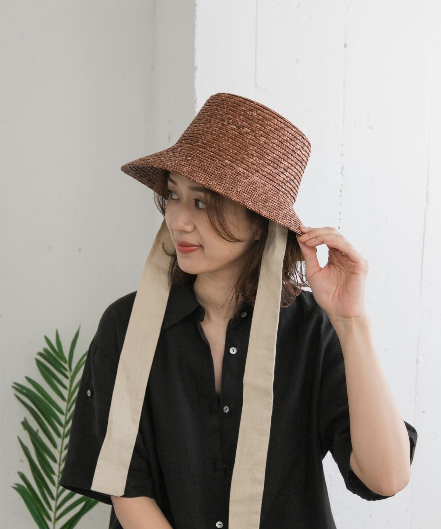 リボン麦わら帽子 BROWN one