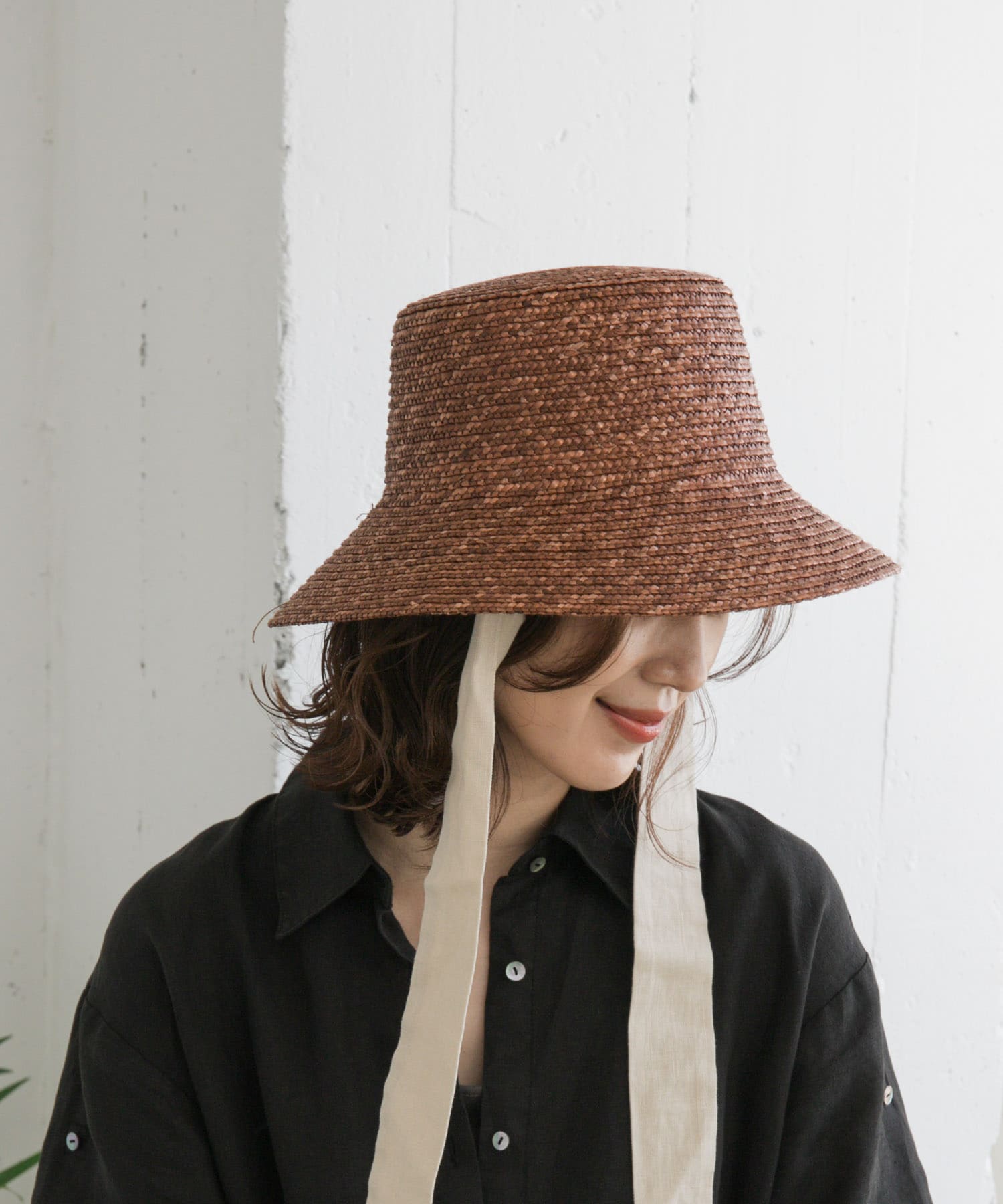 リボン麦わら帽子 BROWN one