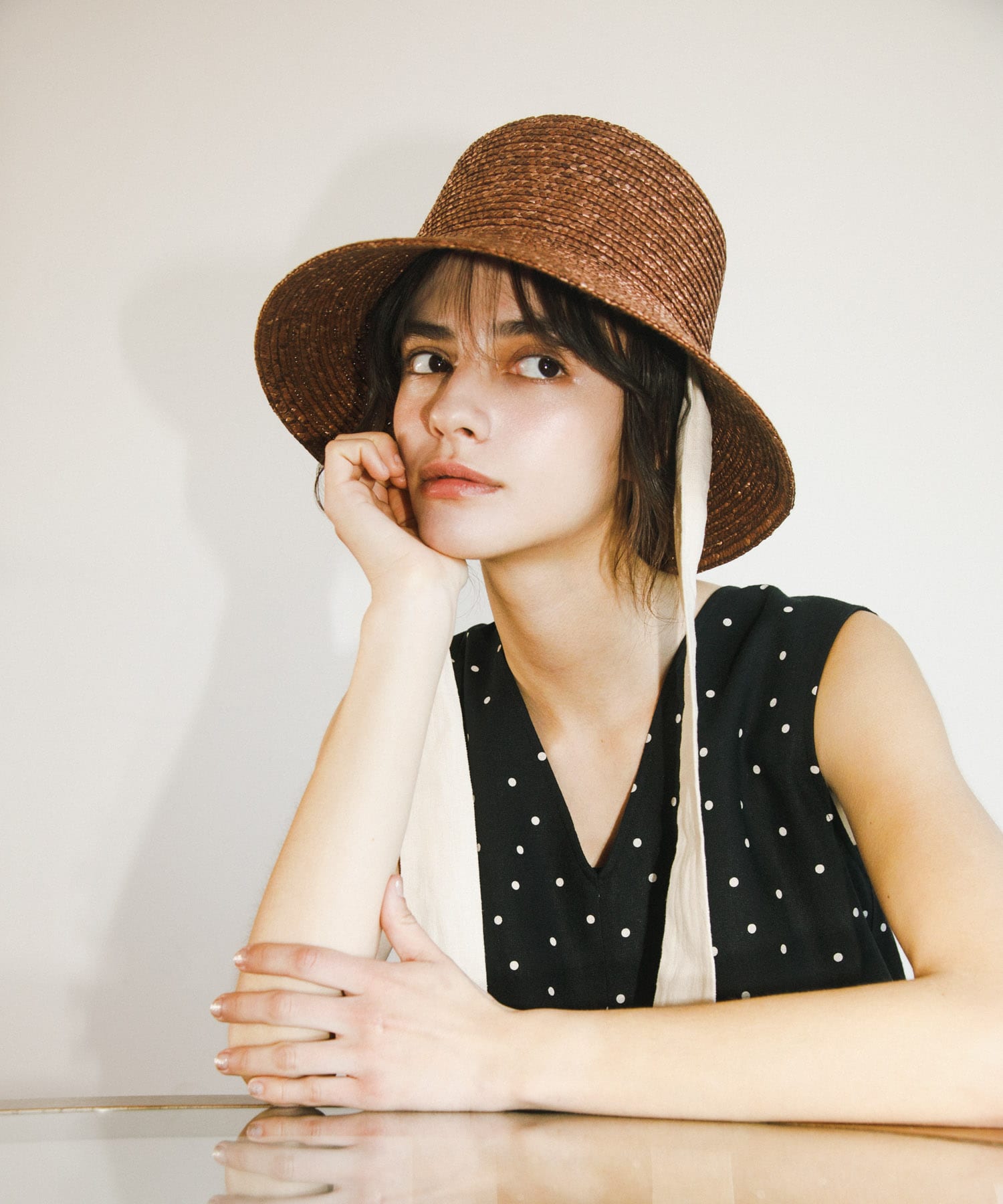 リボン麦わら帽子 BROWN one
