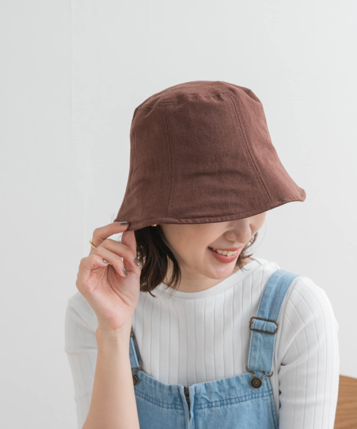コットンリネンパネルハット BROWN one