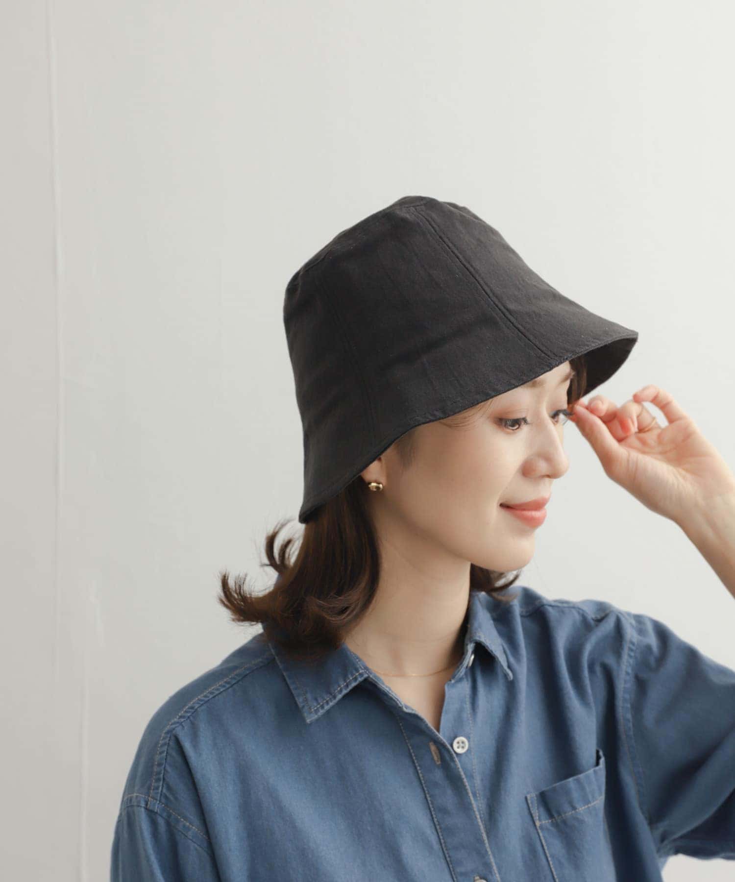 コットンリネンパネルハット BLACK one